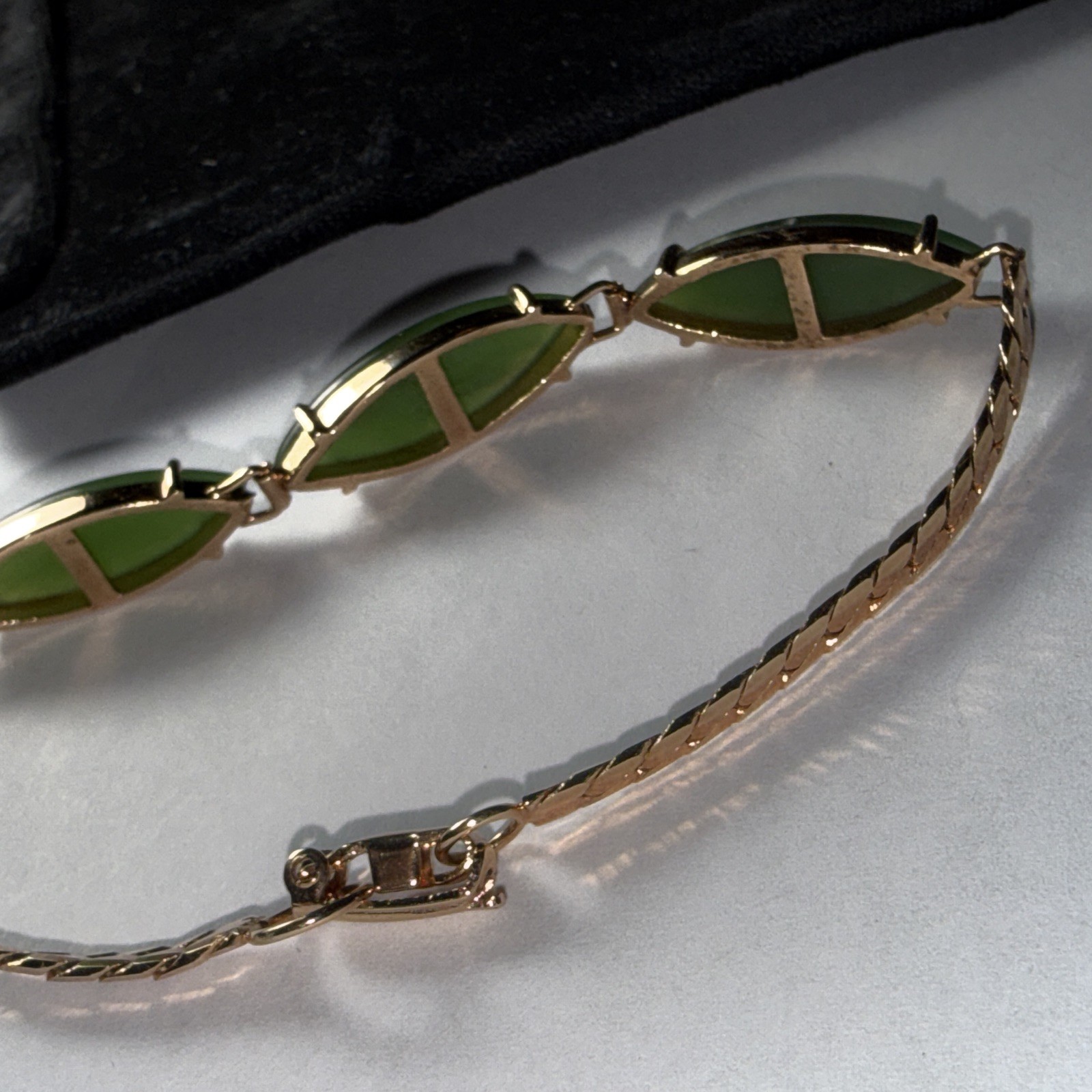 Bracelet Jade Gold Filled Vintage Unused Old Stock Unmarked Big Cabochons 7.25”