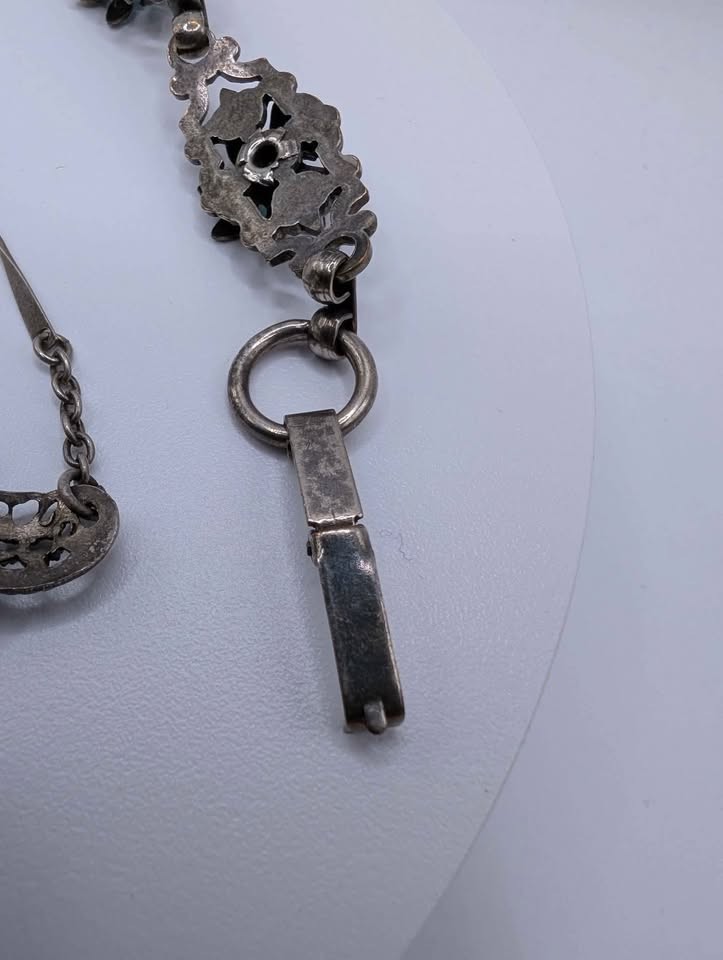 Antique Blue Flower Crystal Necklace, Bracelet and flower clip on earrings