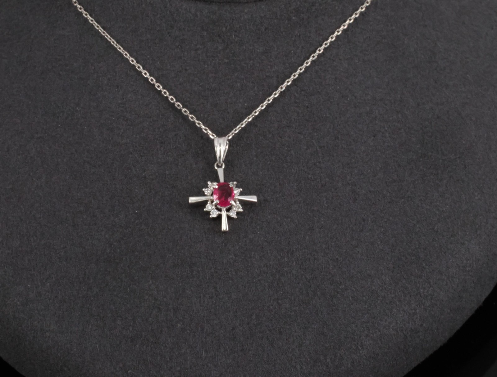 Fine 0.35ct Intense Red Ruby & 0.16ct Diamond Platinum Cross Necklace