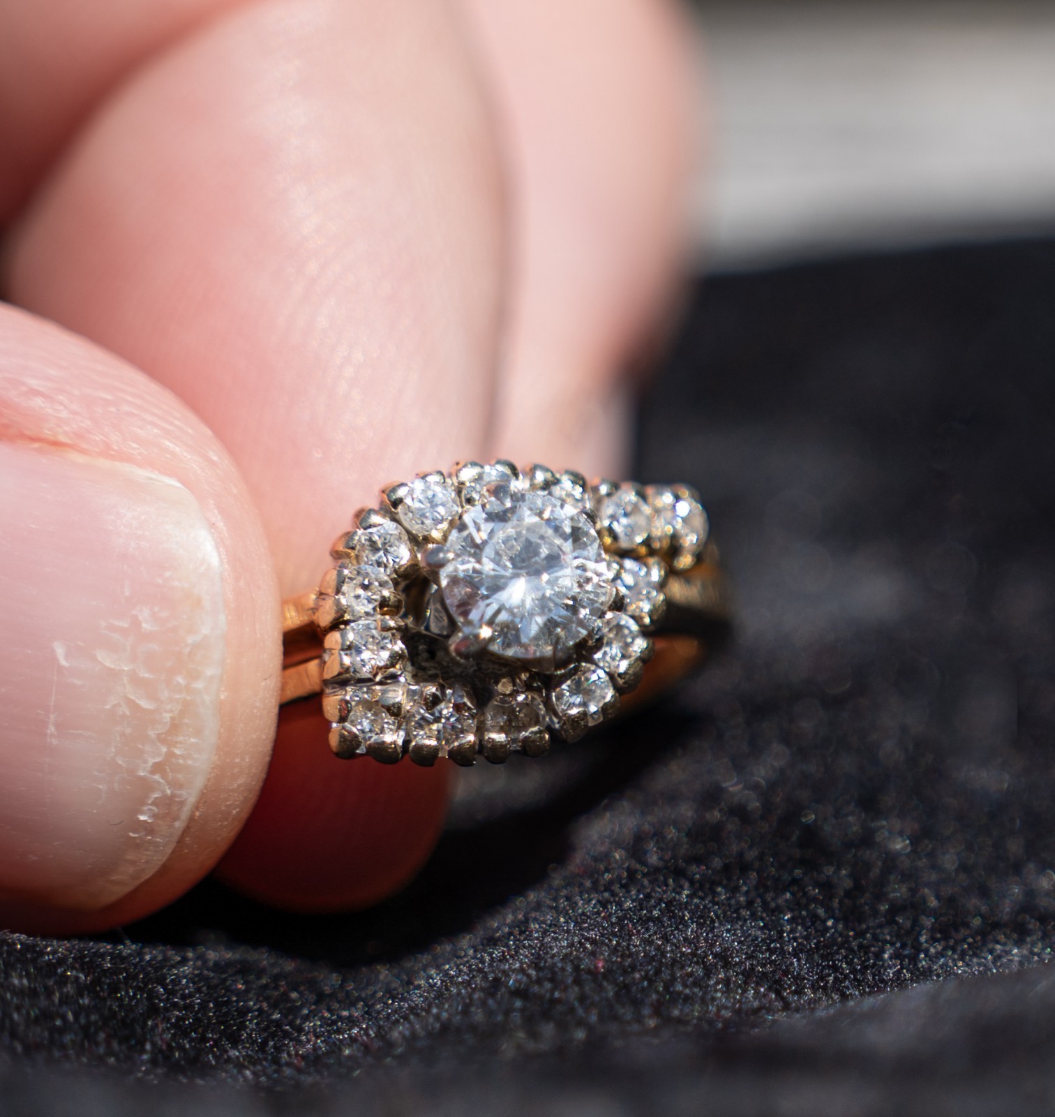 Vintage Old European Cut (OEC) 14K Gold Diamond Cluster Ring Wrap size 6-6.5