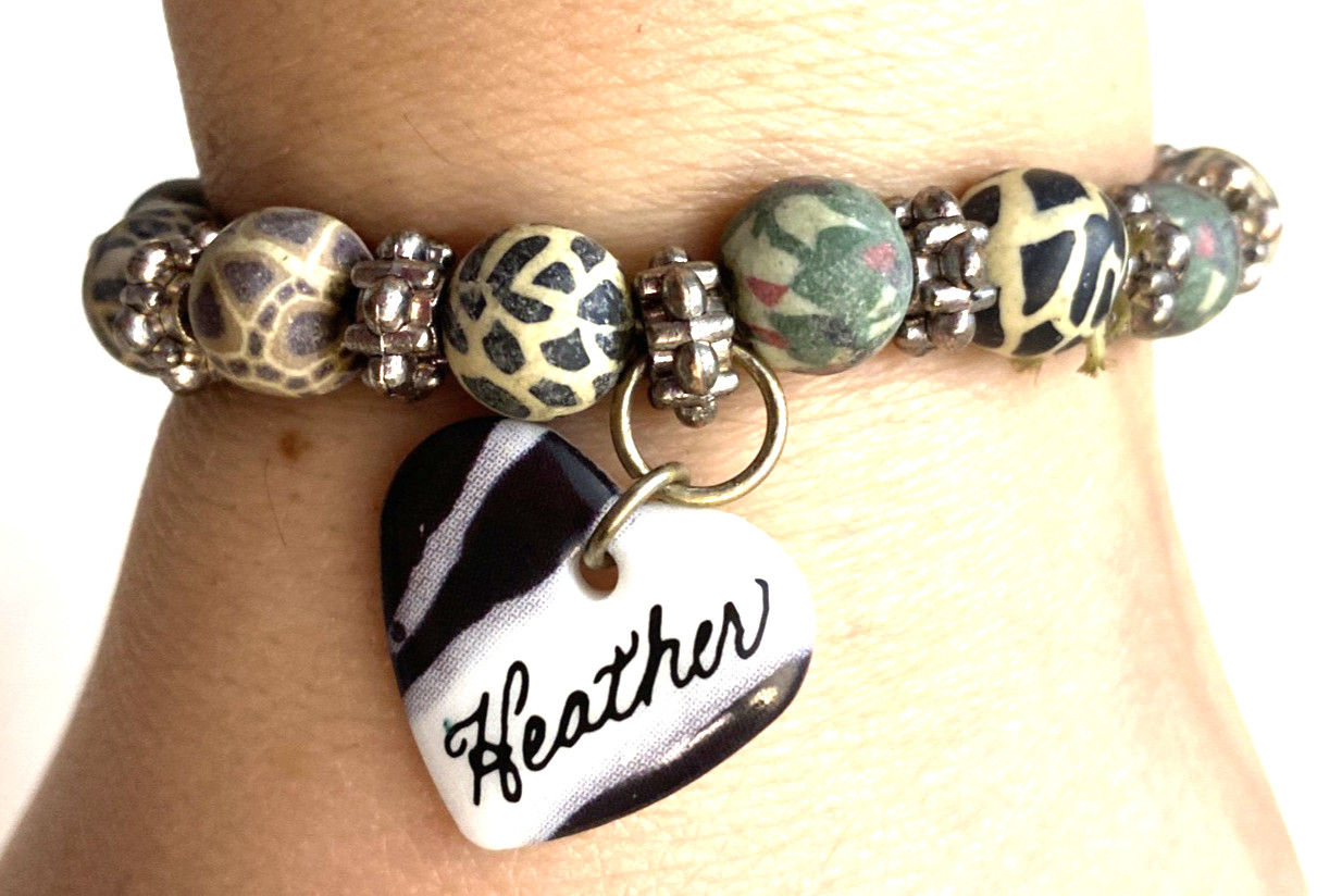 Charm Stretch Beaded Bracelet 7 Silver Heather