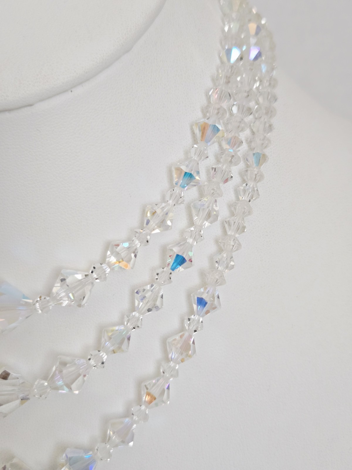 VTG 3 Strand Faceted Bicone Aurora Borealis Crystal Graduated Choker Necklace