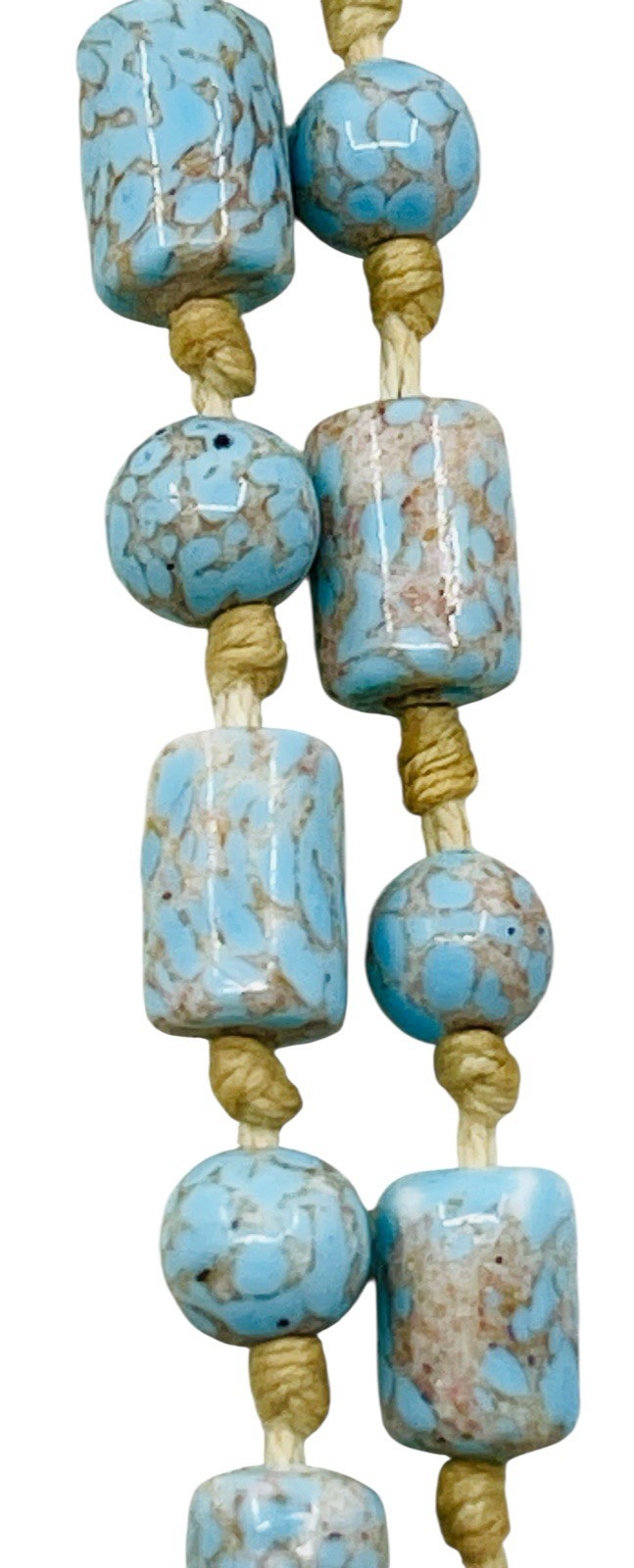 Long Antique Art Deco Circa 1920’s Robin’s Egg Blue Flapper Bead Necklace 60” L