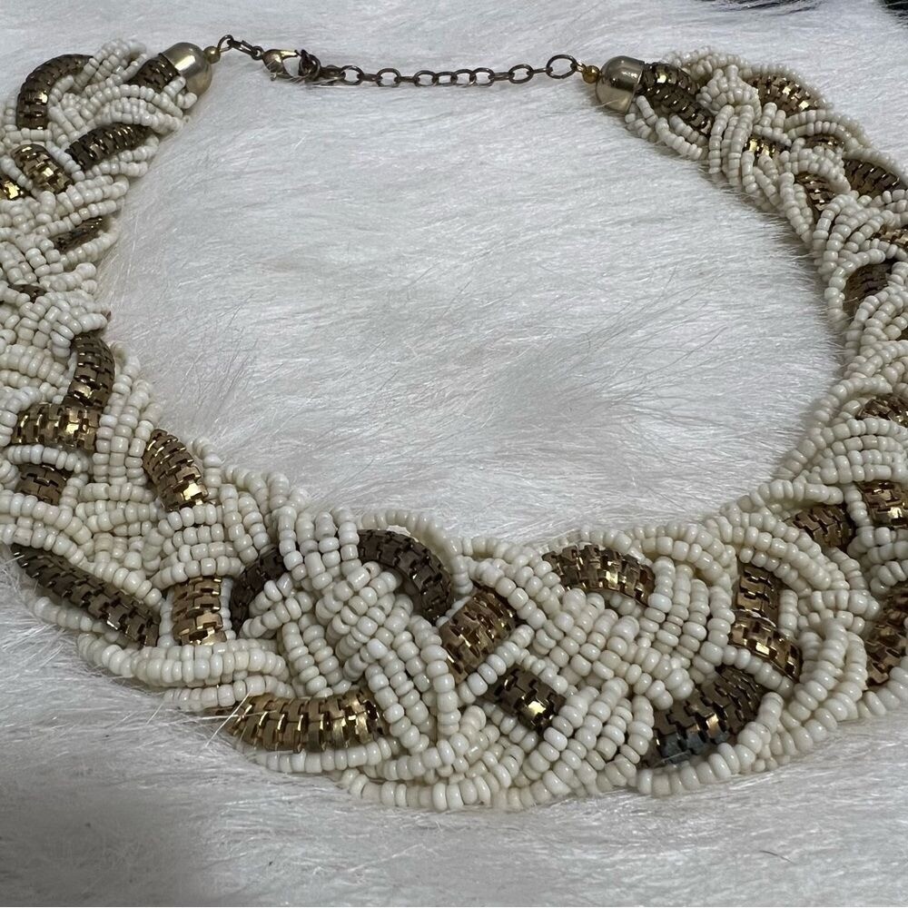Vintage Ivory and gold beaded rope statement necklace/choker