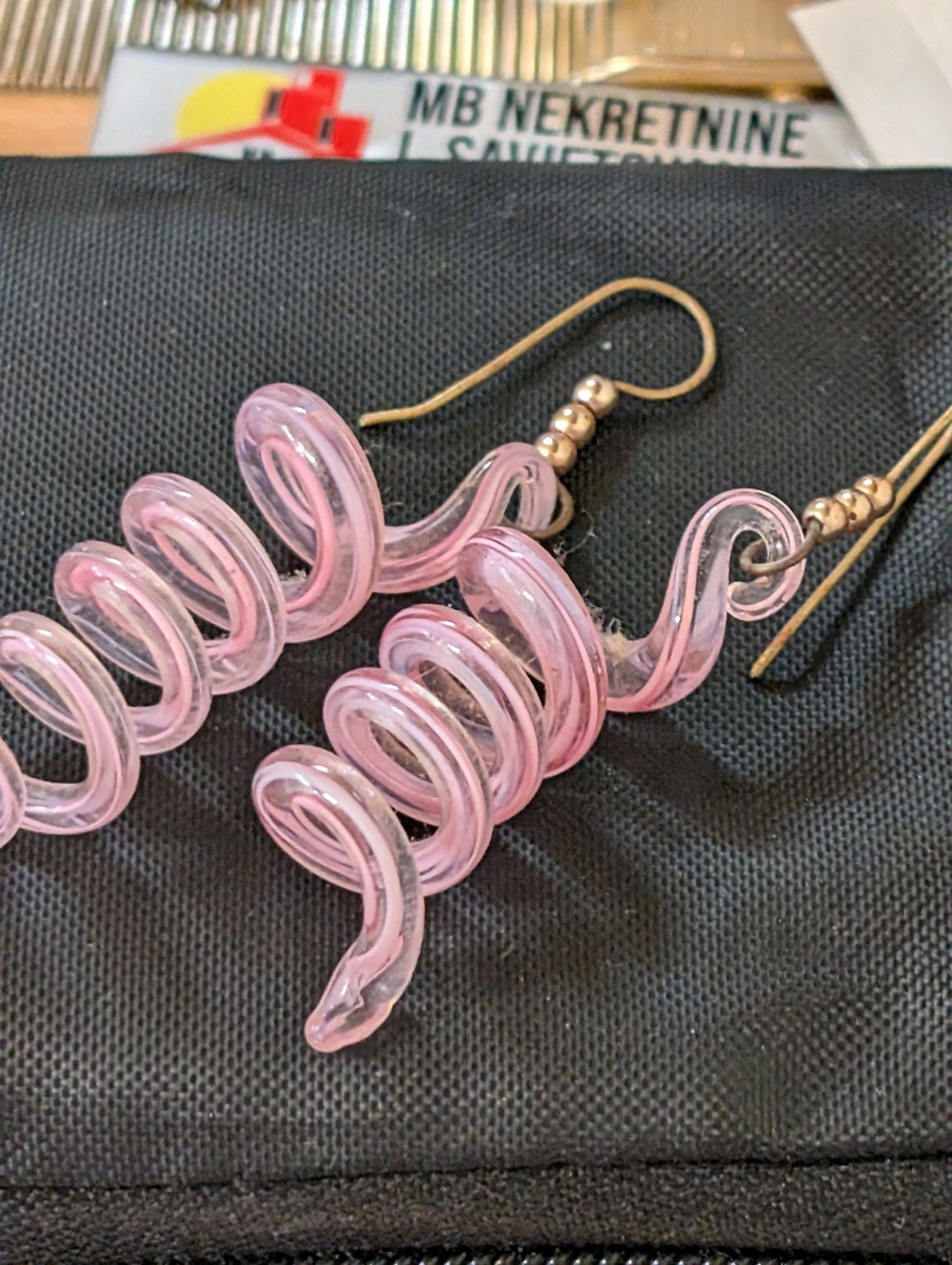 Spiral Pink Art Glass Dangle Earrings Featuring Silver Hooks 3″ Long