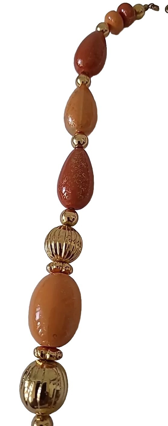 Vtg 24″ Speckled Gold Orange Cream Graduated Beaded Necklace w/Gold Tone Spacers