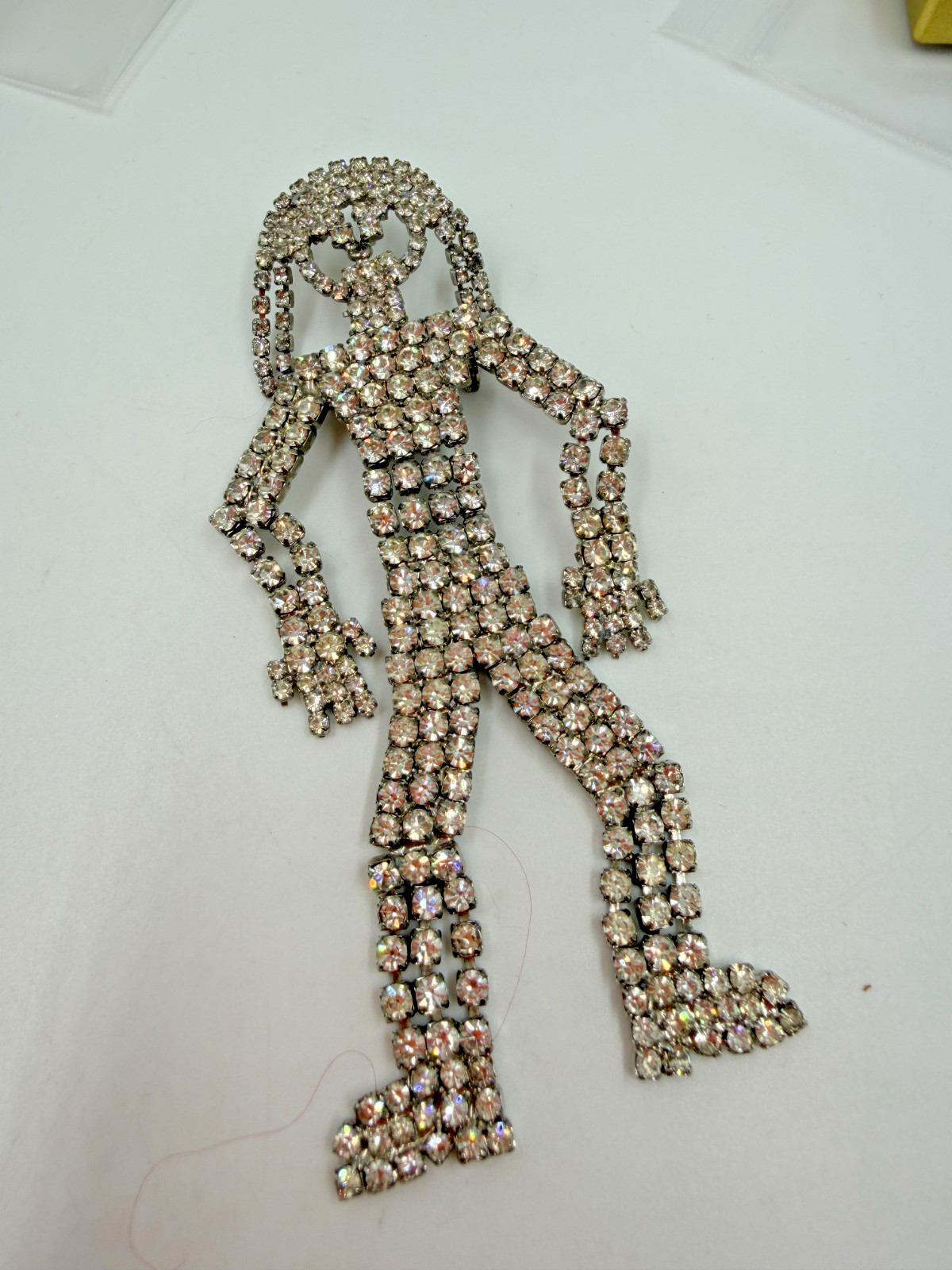 Vintage Brooch Rhinestone Figural Articulated Person Girl Large Statement Clear