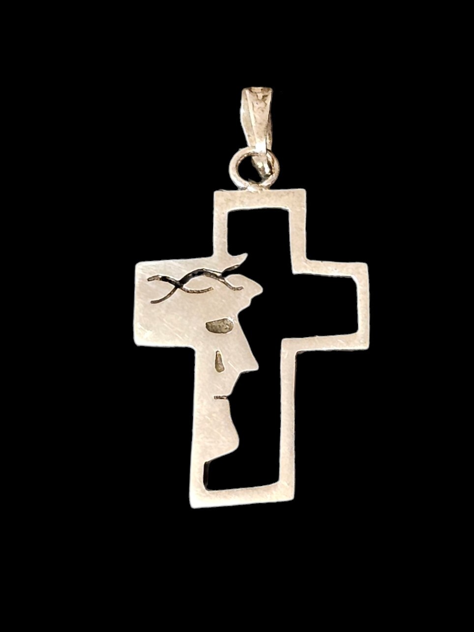 Vintage Cut Out Jesus Christ Thorn Crown Mex 925 Sterling Silver Cross Pendant