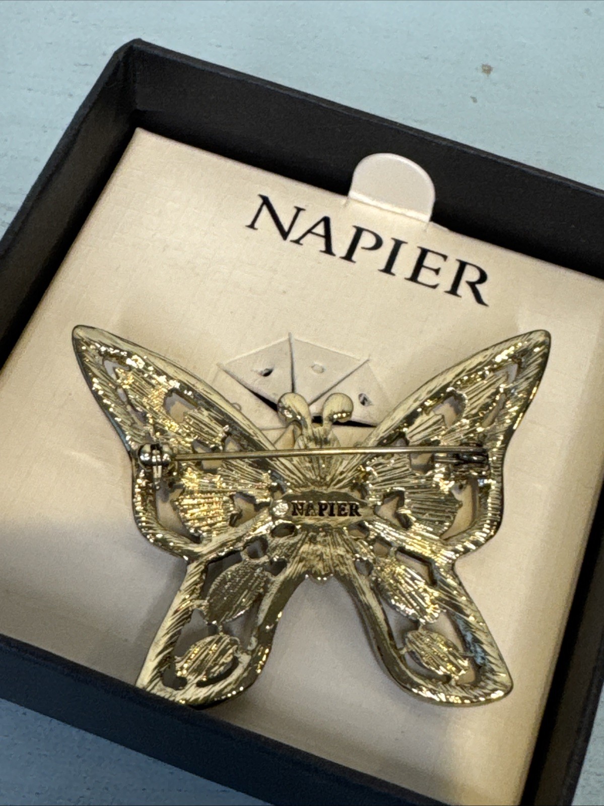 Napier Silver Tone Purple Blue Green Rhinestone BUTTERFLY Brooch Pin, Box No Lid