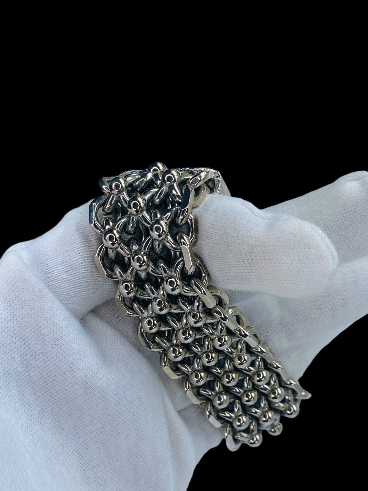 Vintage Cathé Cathe Chunky Silver Tone Heavy Brutalist Ball & Chain Bracelet