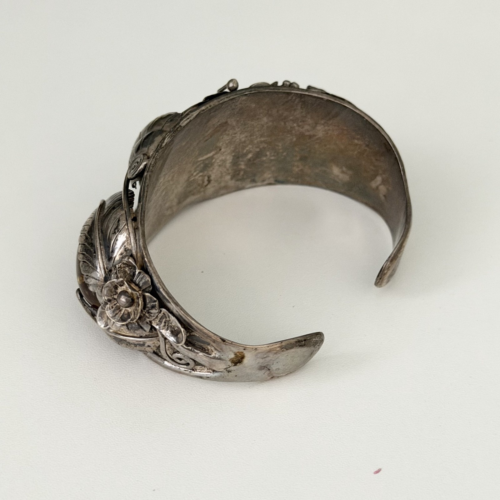 Vintage Sterling Silver Big Chunky Amber Leaf Southwest Cuff Bracelet Heavy