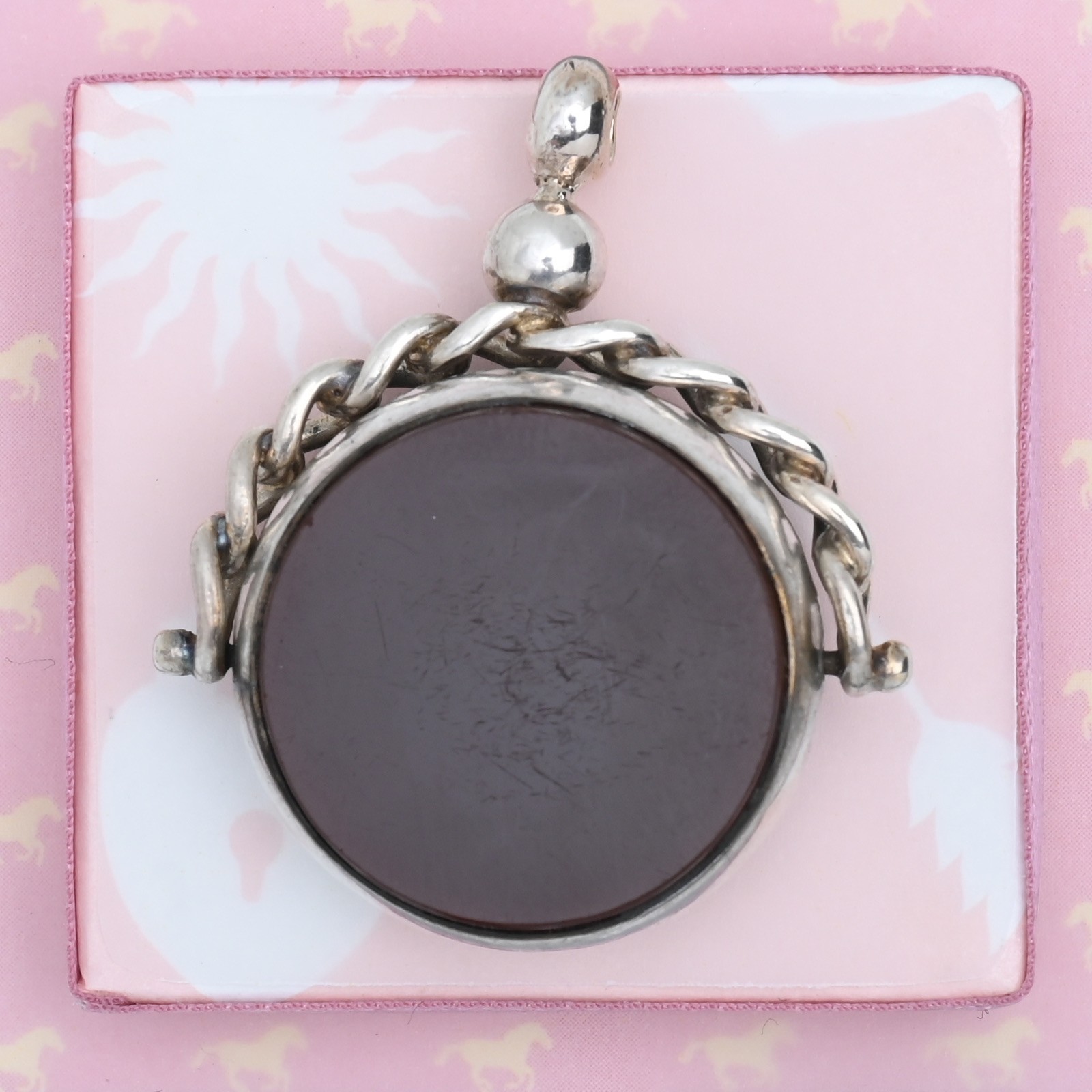 Antique Victorian Spinner Bloodstone Carnelian Sterling Silver Fob Charm Pendant