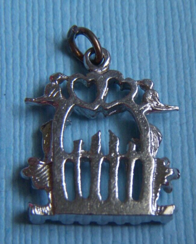 Vintage garden gate with hearts and flowers silver tone charm