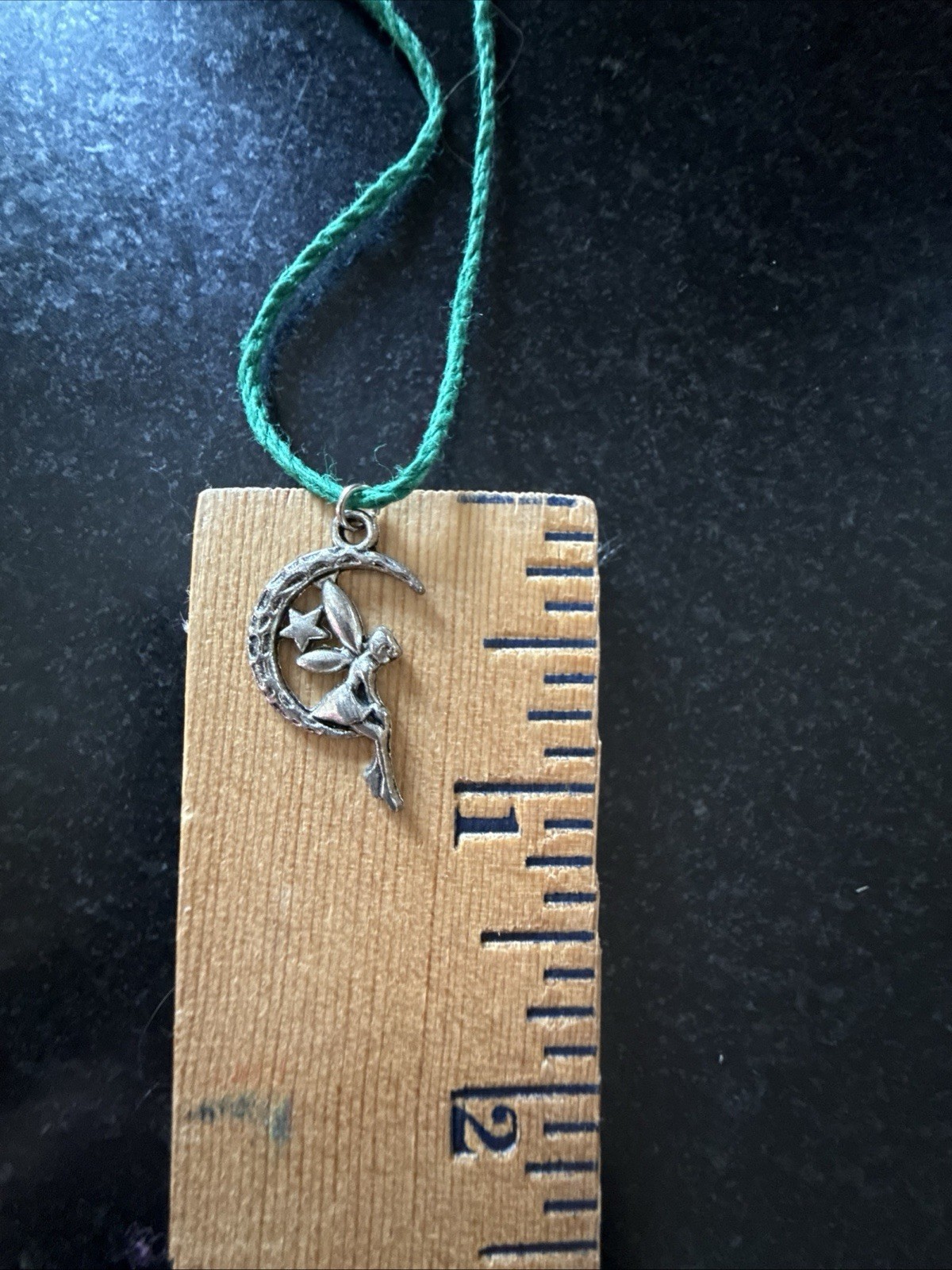 FAIRY CHARM MOON STAR Dainty Necklace Hemp Cord Boho PIXIE Tibetan Silver Tone