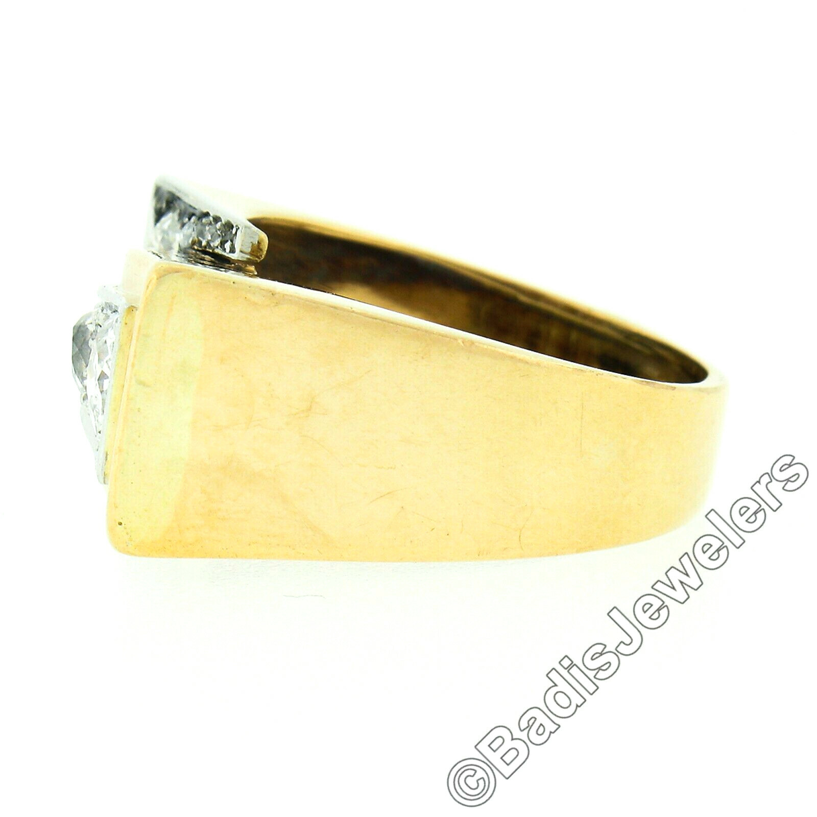 Unisex Antique Victorian 18k Gold & Platinum 1.24ctw Old Cut Diamond Buckle Ring