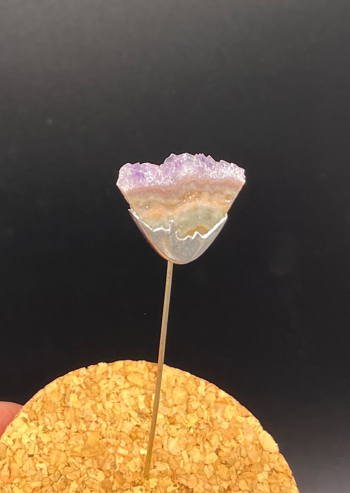 Vintage Sterling Silver Amethyst Geode Slice Stick Pin 3 in Artisan Jewelry