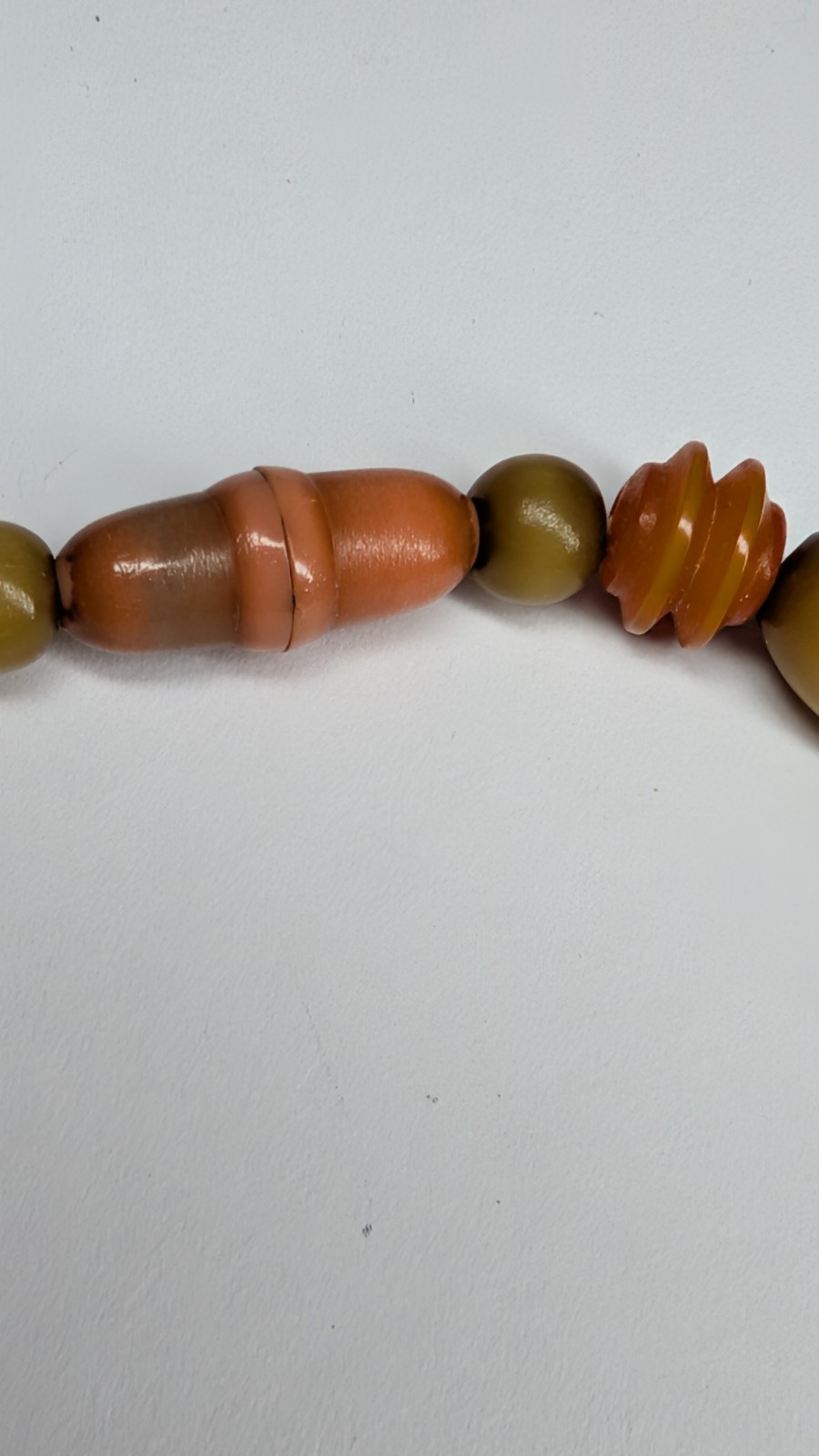 Antique Art Deco intricately carved celluloid bead necklace in Fall colors