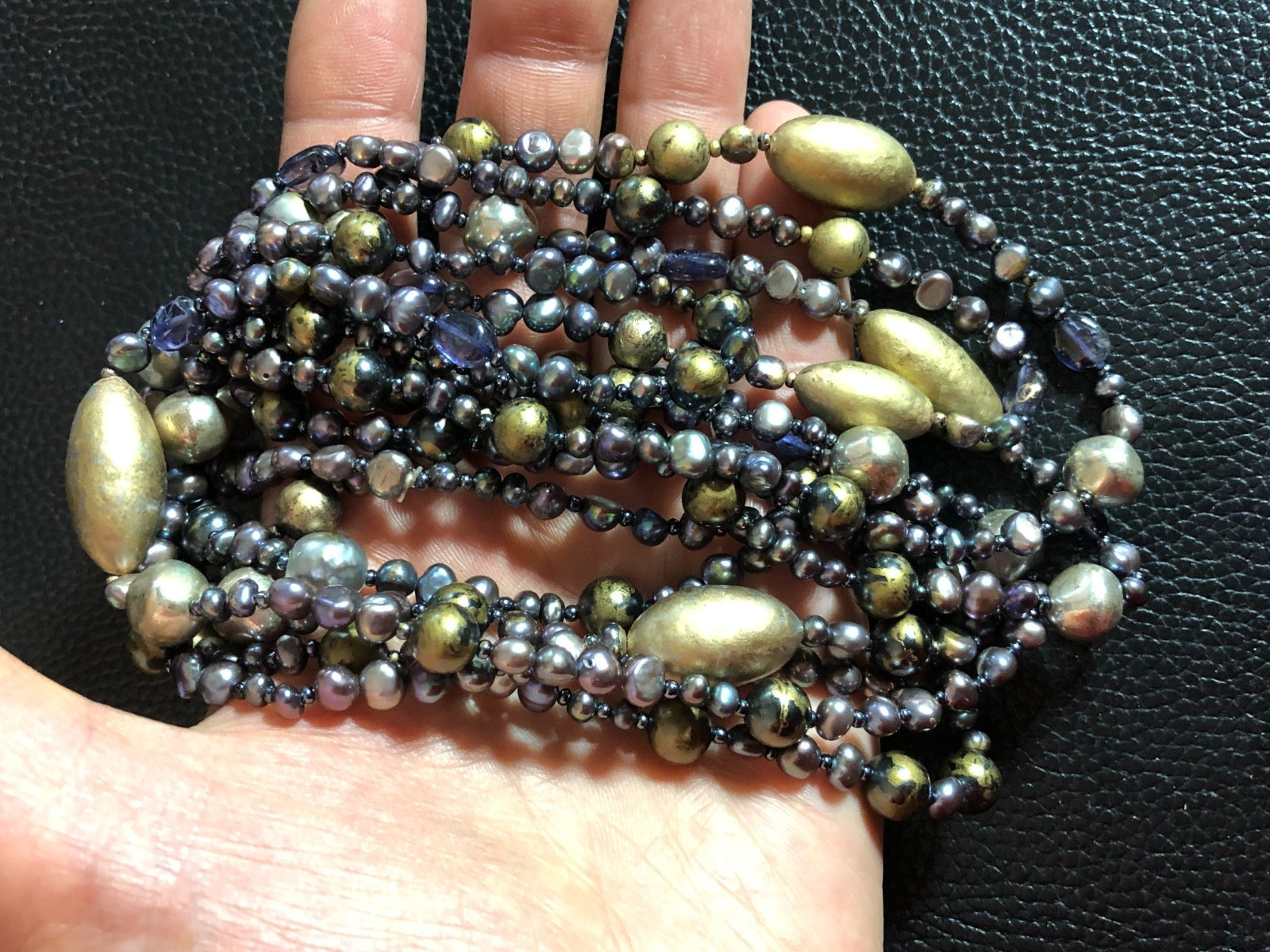 Genuine Pearl Endless Strand Necklace Peacock Metallic Natural Gemstones 94 8484