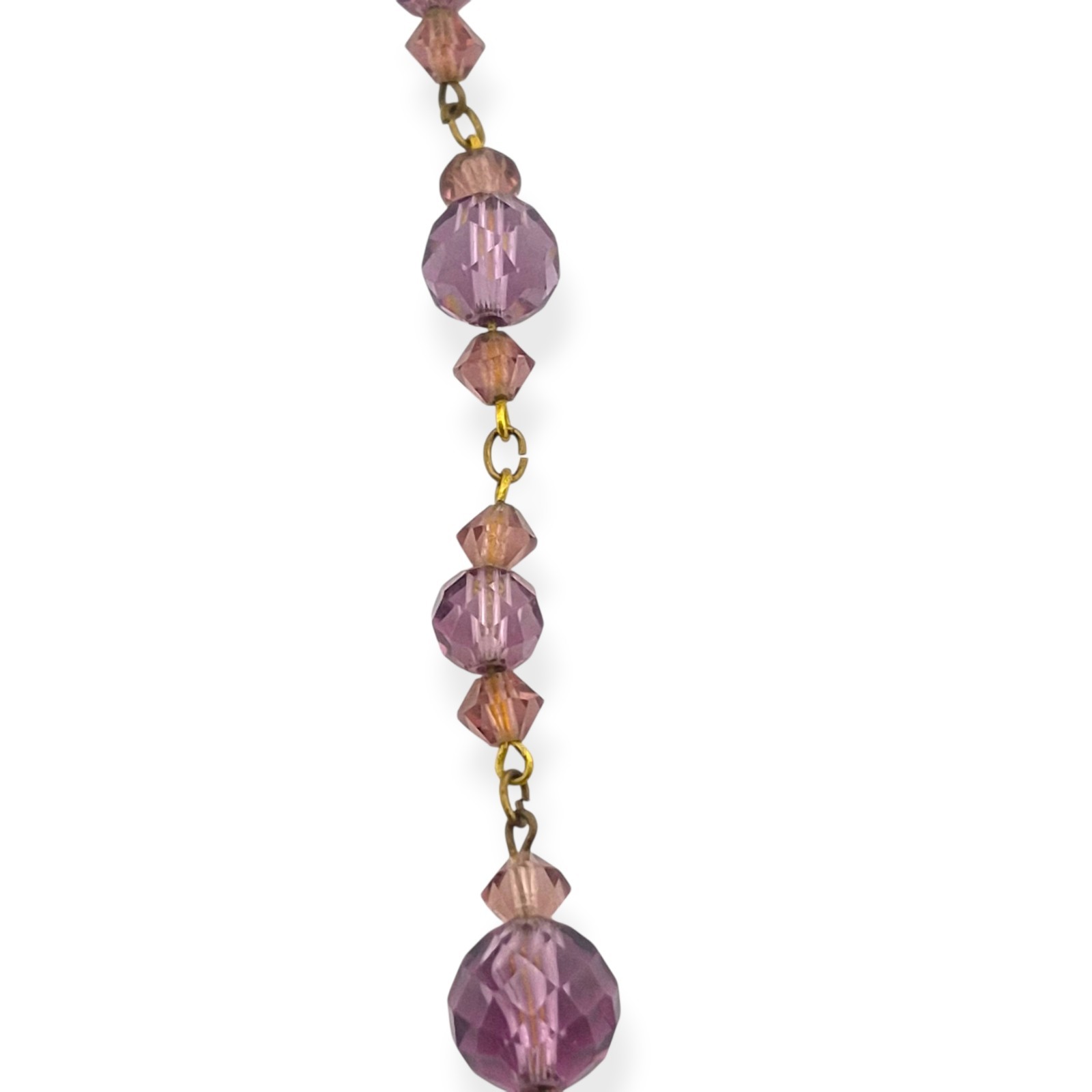 Vintage Art Deco Amethyst Purple Glass Bead Necklace Faceted Prong Set Czech