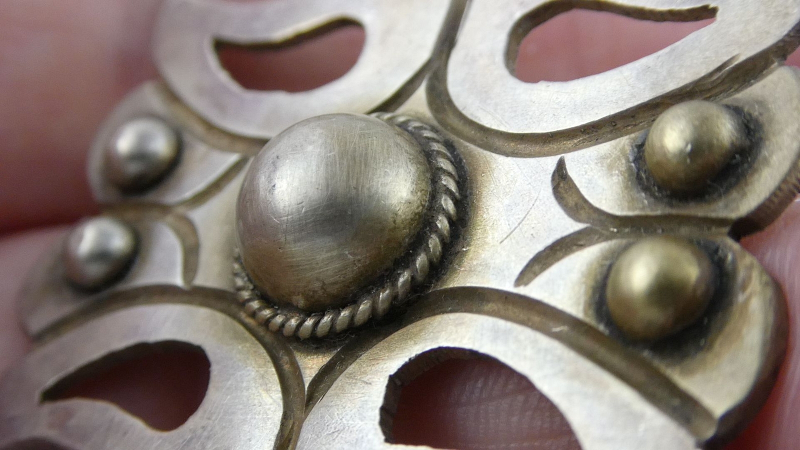 Antique Mexico Taxco 980 Sterling Silver Modernist Brooch Shapes Pin 12.4g 1.5In