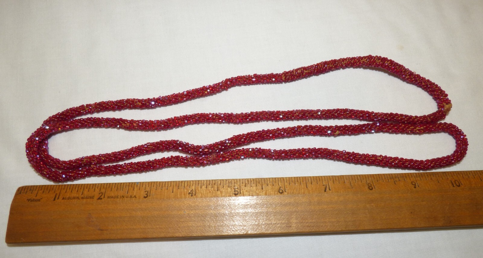 Vintage 44″ Dark Red Iridescent Rope Flapper Necklace Glass Seed Beads Shimmer