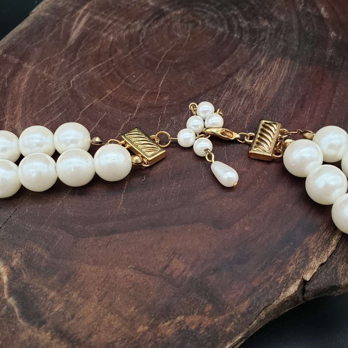 Vintage Faux Pearl Double Strand Necklace 17–18″ Gold Tone Lobster Clasp