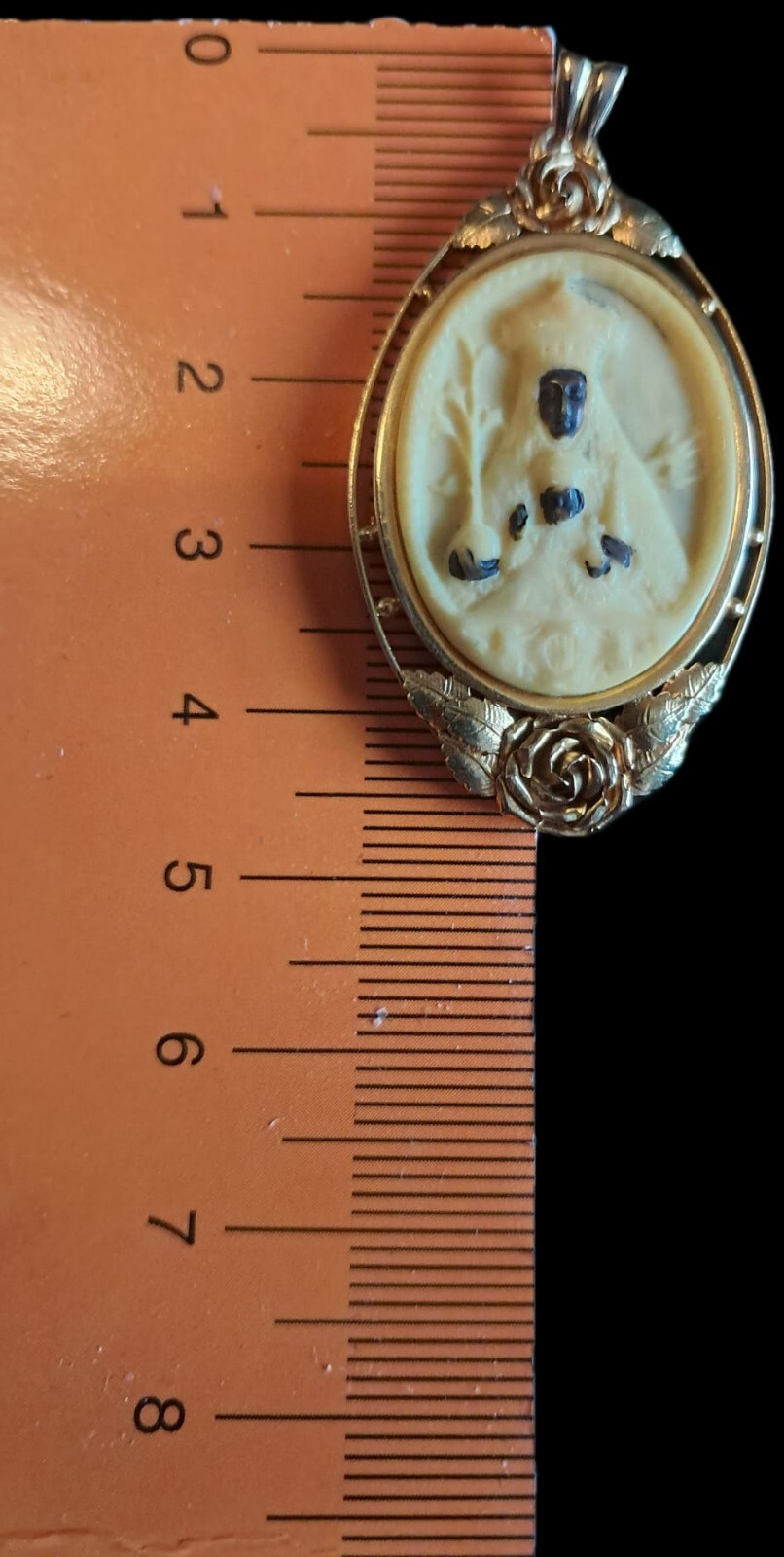 Fine Antique Art Nouveau 18K Gold Black Virgin Mary and Child Pendant Ca 1900