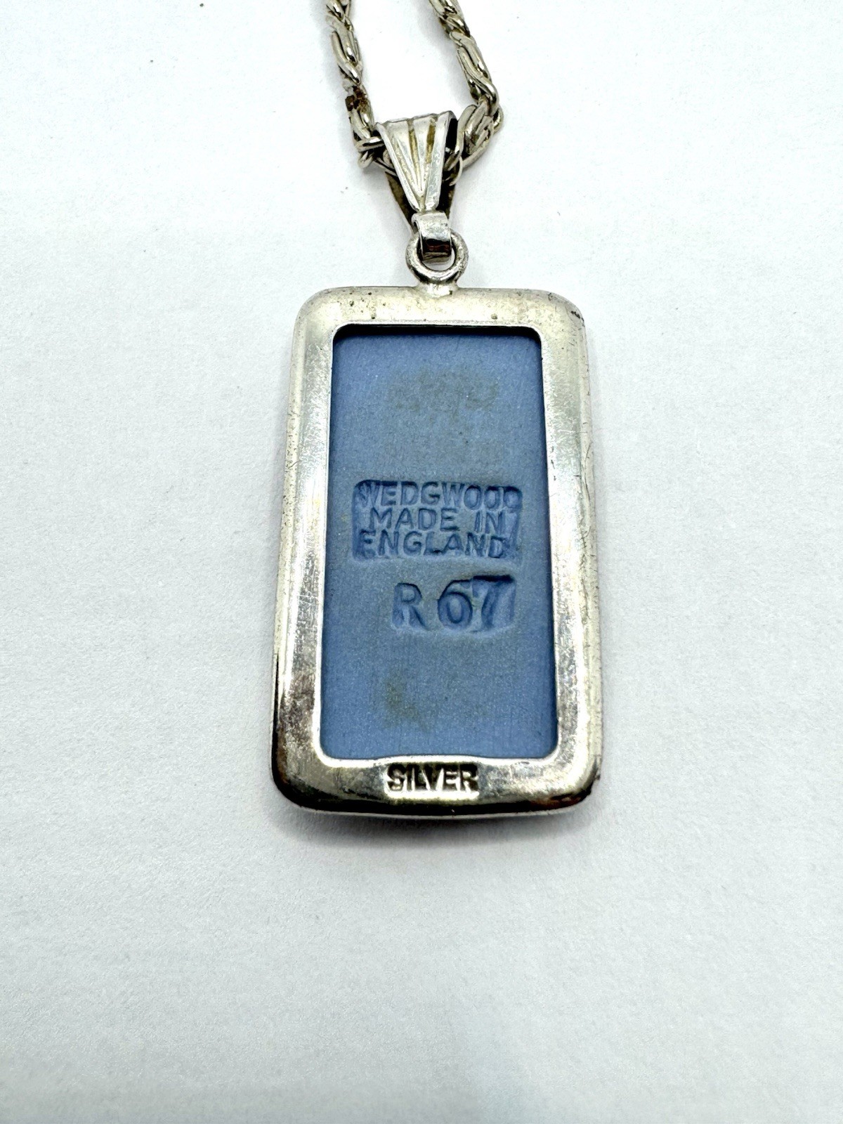 Vtg Blue Jasperware Wedgwood Sterling Silver Cameo Pendant Necklace England 28”