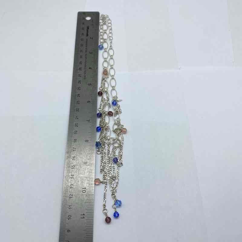 Sterling Silver 925 Multicolor Crystal Fringe Dangle Tassel Necklace 19.25″