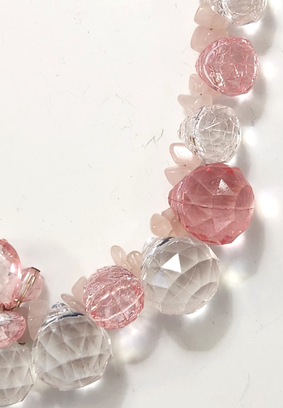 Pink Rose Quartz Chips Acrylic Faceted Crackle Beads Necklace Fairies Fantasy