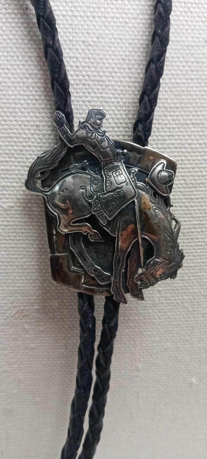 1990’s Kit Carson 925 Sterling Silver “Let er Buck” Bolo Tie (very rare and htf)