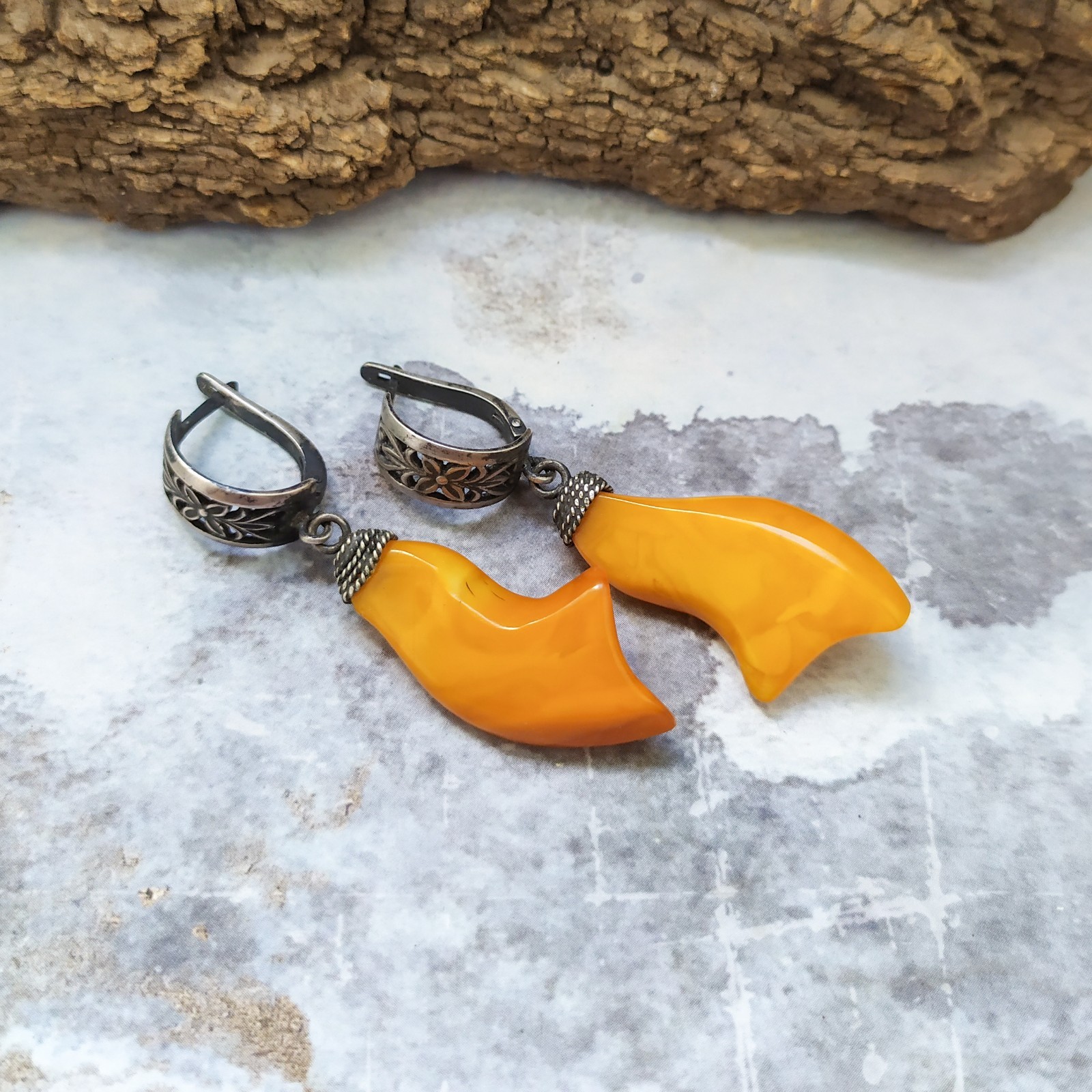 Vintage USSR Amber Earrings 875 Silver Soviet amber earrings
