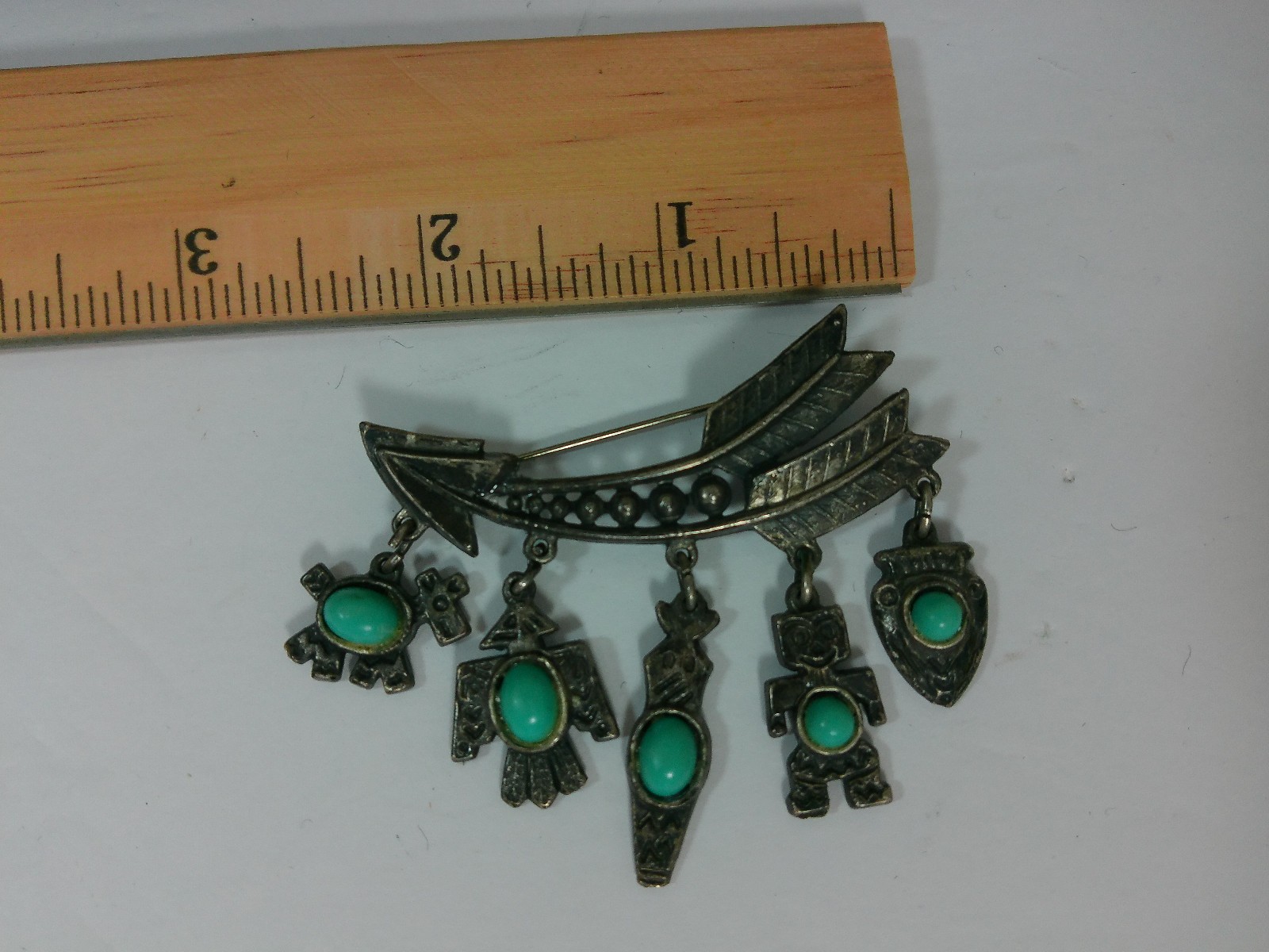 Vtg Native Symbol Faux Turquoise Stone ARROW Eagle Bird Horse Charm Pin Brooch