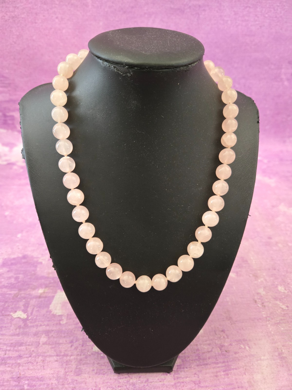Rose Quartz Beaded Necklace Knotted Single Strand 18inch Long Pink Stone Jewelry