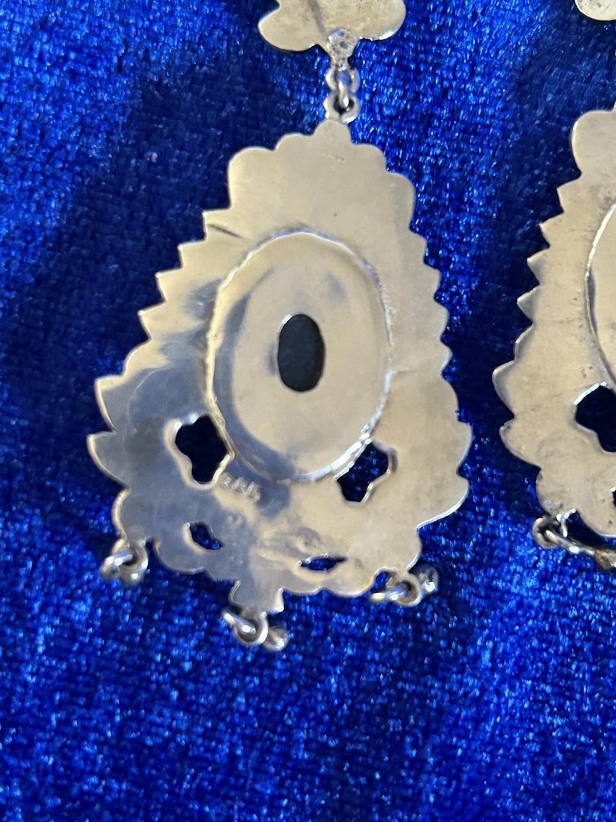 Vintage Estate Sterling Silver & Glass Handmade Chandelier Pierced Earrings Big