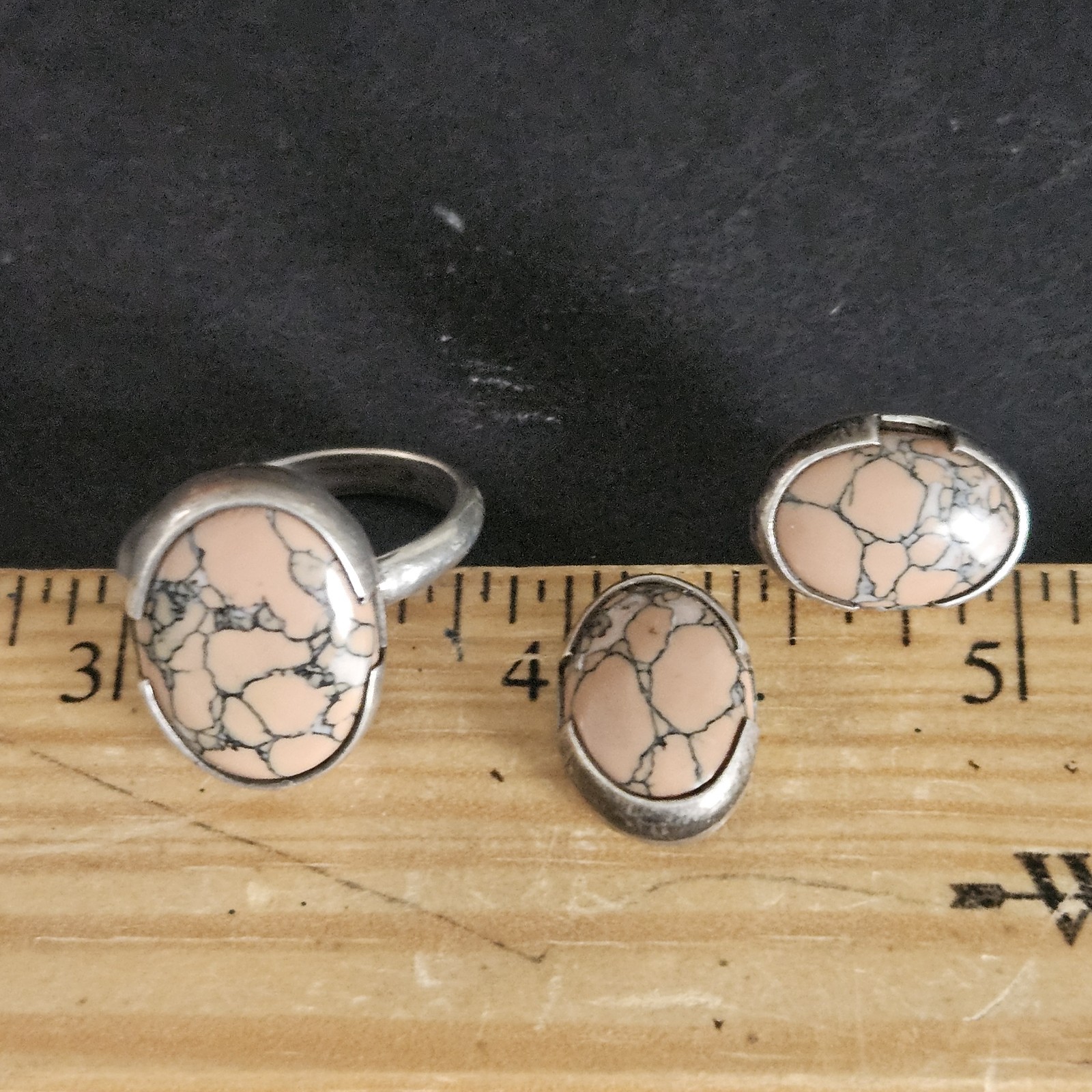 VTG Tortoise Shell Ring Earrings Sterling Silver 925 Jasper ATI Mexico Size 6.5