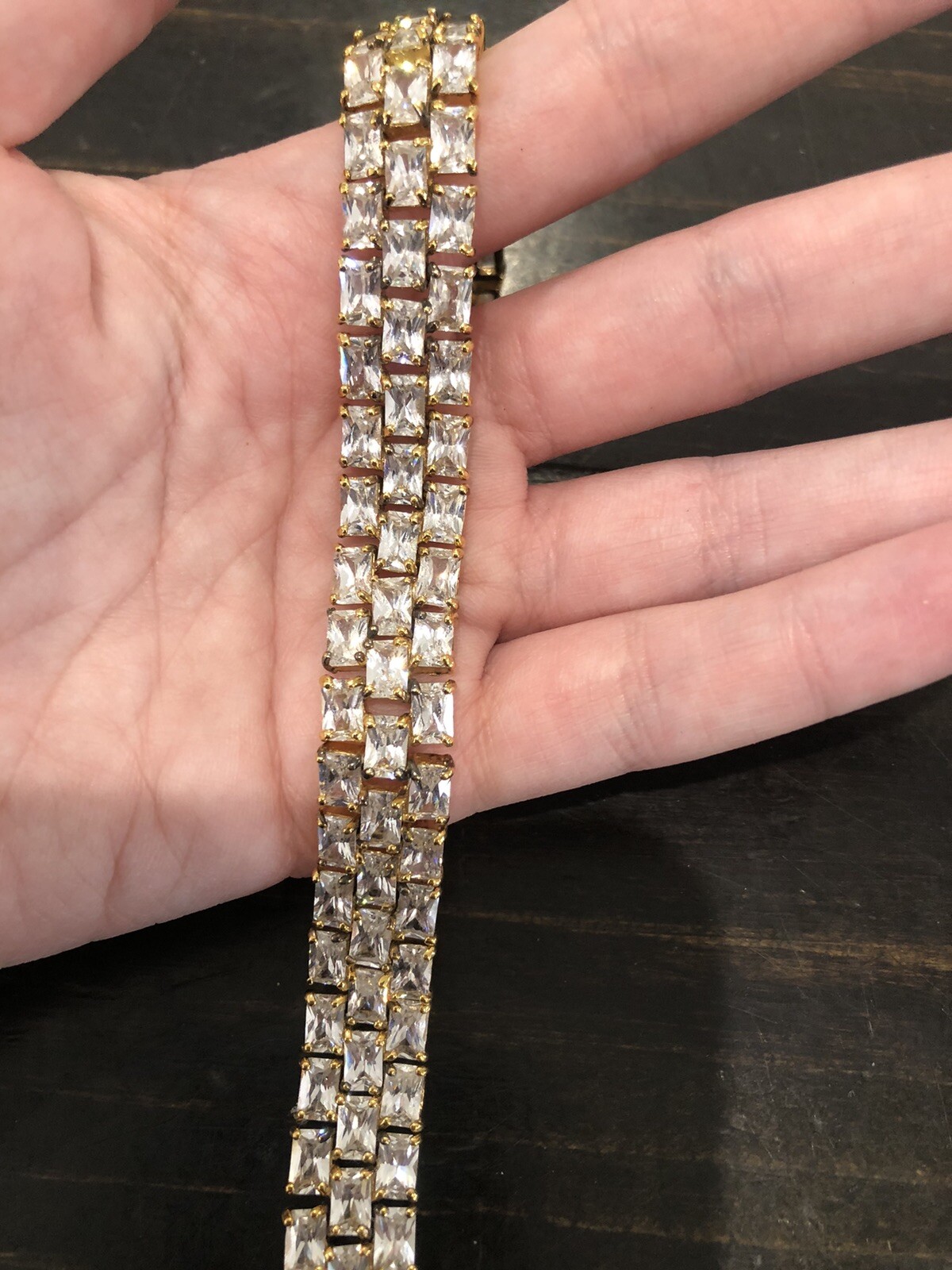 Dee Berkley DBJ Gold Plated Over Sterling Silver Tennis Bracelet CZ 3 Row
