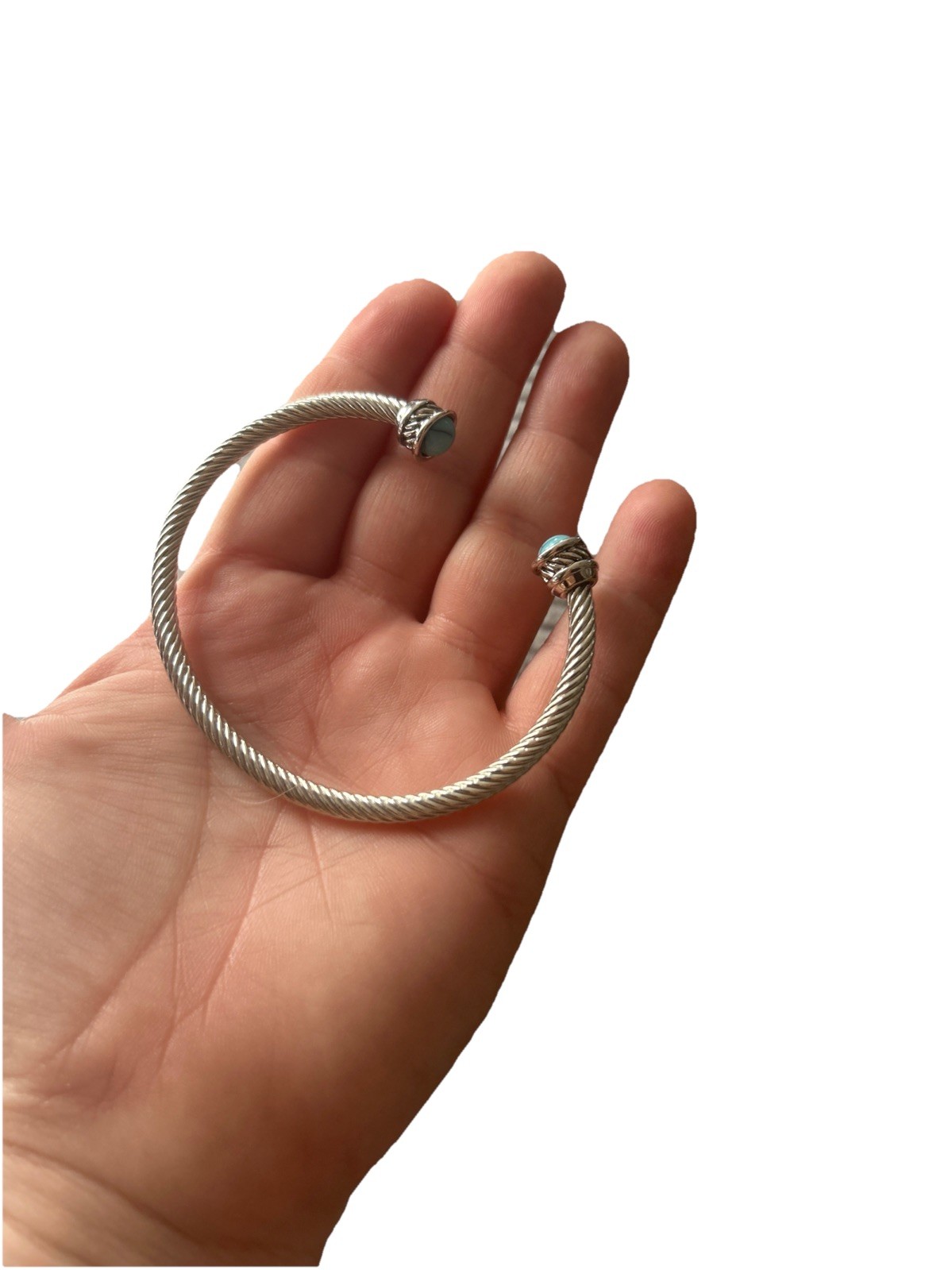 Vintage Silver Twist Rope Bracelet with Turquoise Stone Adjustable