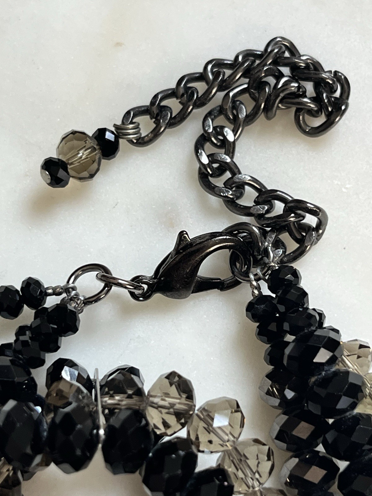 Faceted Beaded Statement Necklace Multi Strand Black Bronze Beige 40″