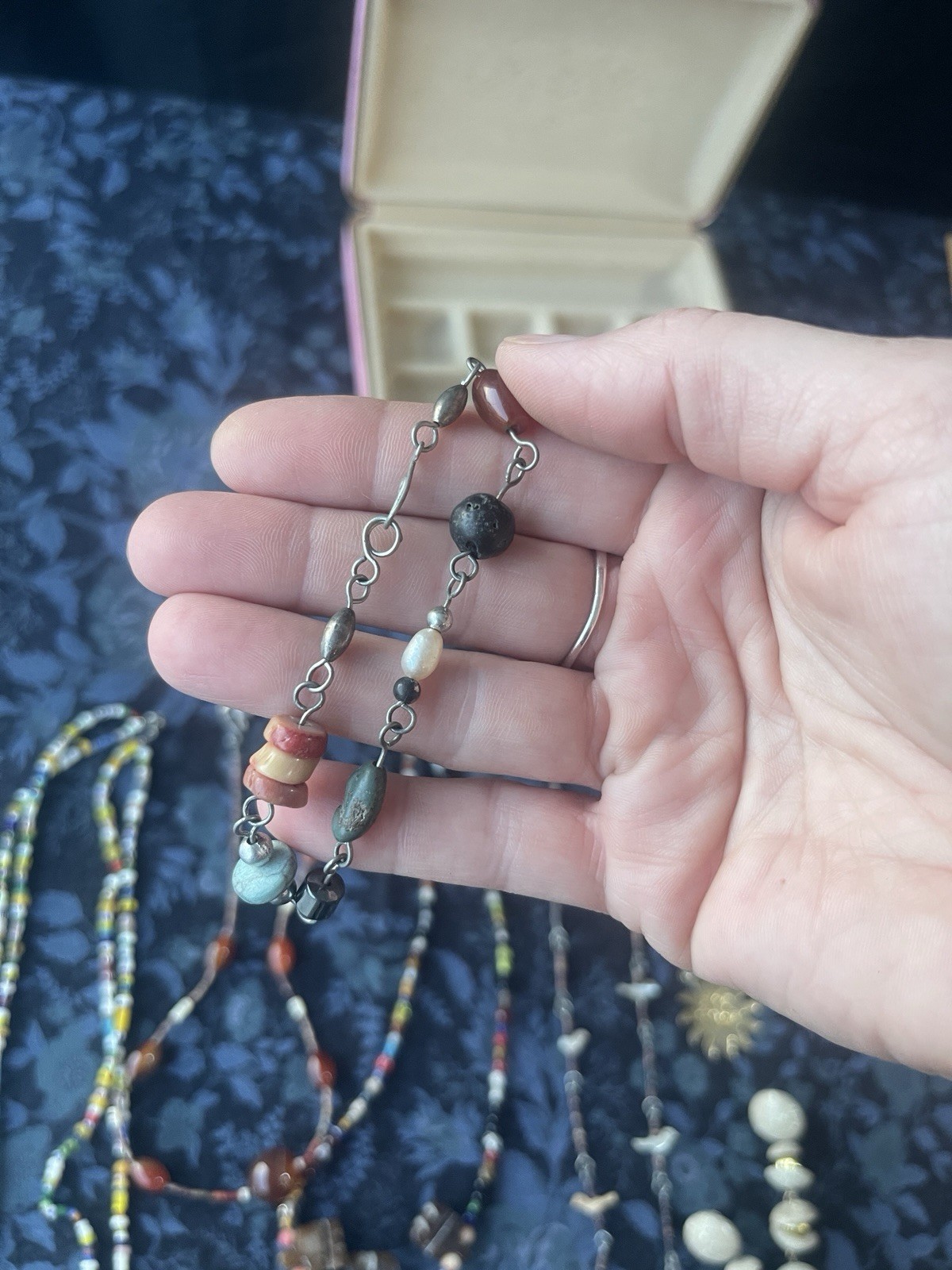 Vintage Bohemian Jewelry Lot Fetish Carved Bird Necklace Beads Sun Turtles