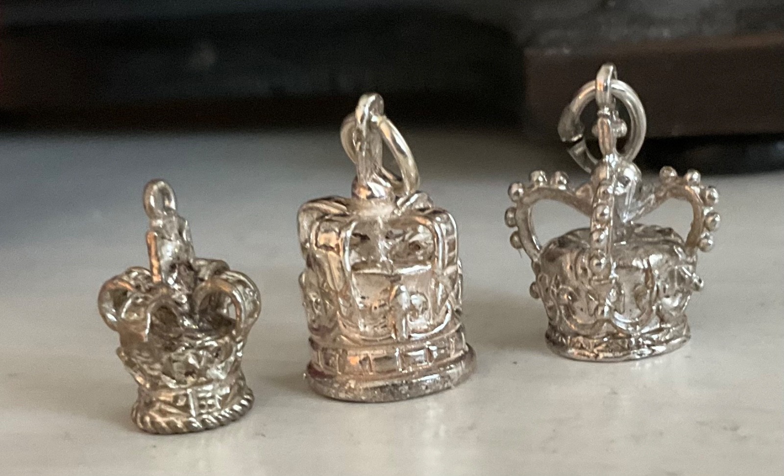 Vintage Sterling Charm LOT ENGLAND CORONATION CROWNS QUEEN ELIZABETH II