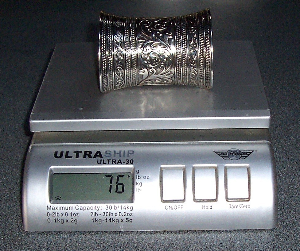 Vtg scroll boho cuff bracelet silvertone 76 grams massive chunky gypsy ethnic