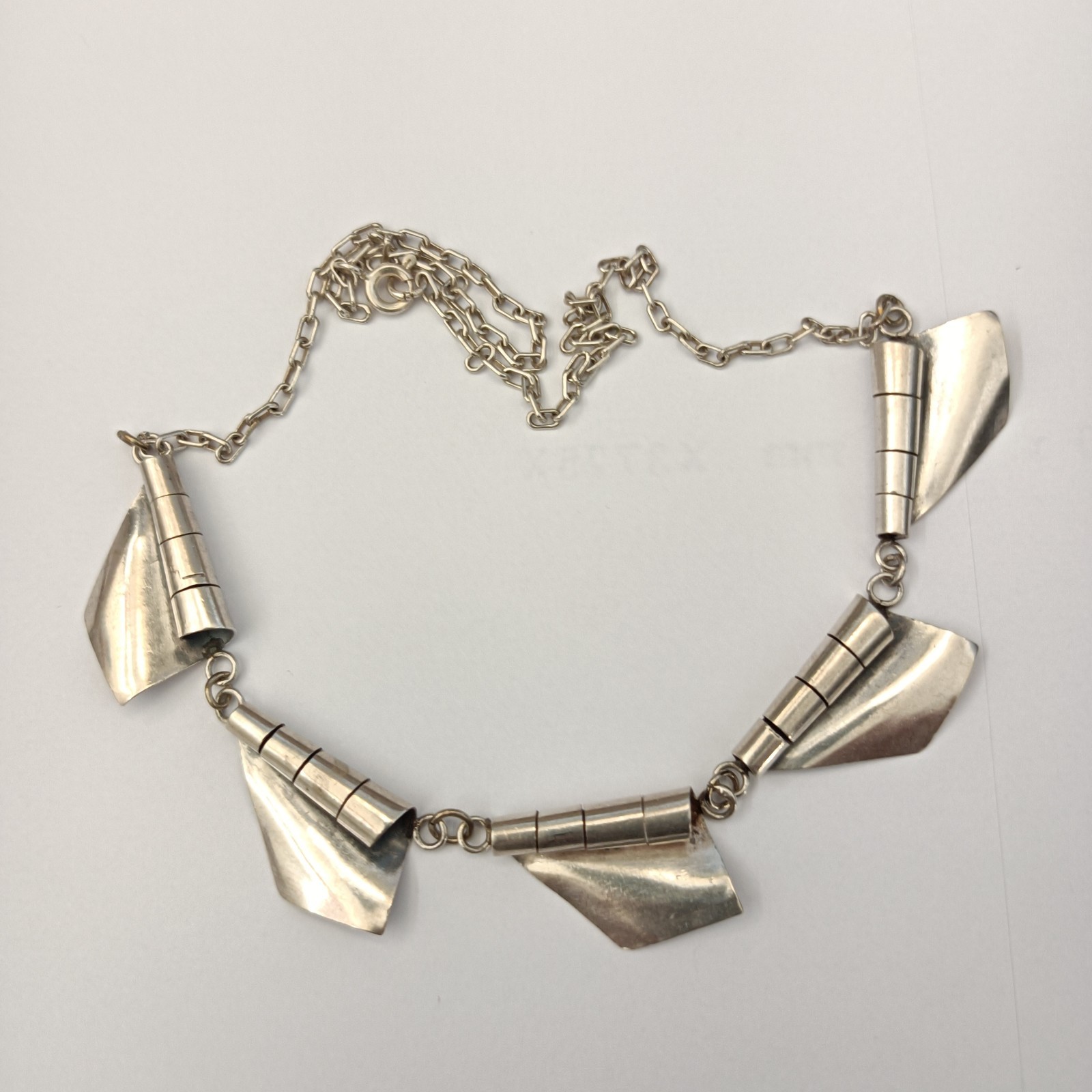 Modernist Silver Necklace Sculptural Artisan Bib Statement Abstract Handmade VTG