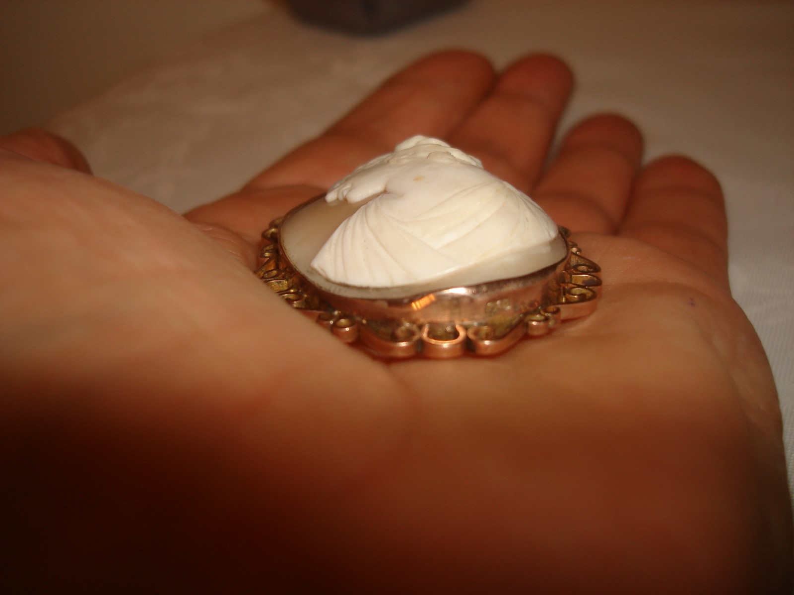 Antique Early 1900’s 10k Rose Gold Lady Shell Cameo 55.5 x 39mm Huge Pin Brooch