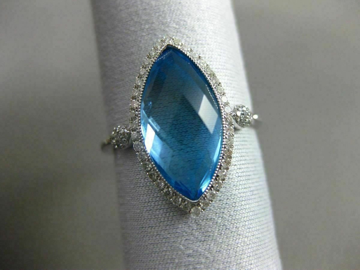 ESTATE 4.54CT DIAMOND & AAA BLUE TOPAZ 14KT WHITE GOLD 3D MARQUISE HALO FUN RING