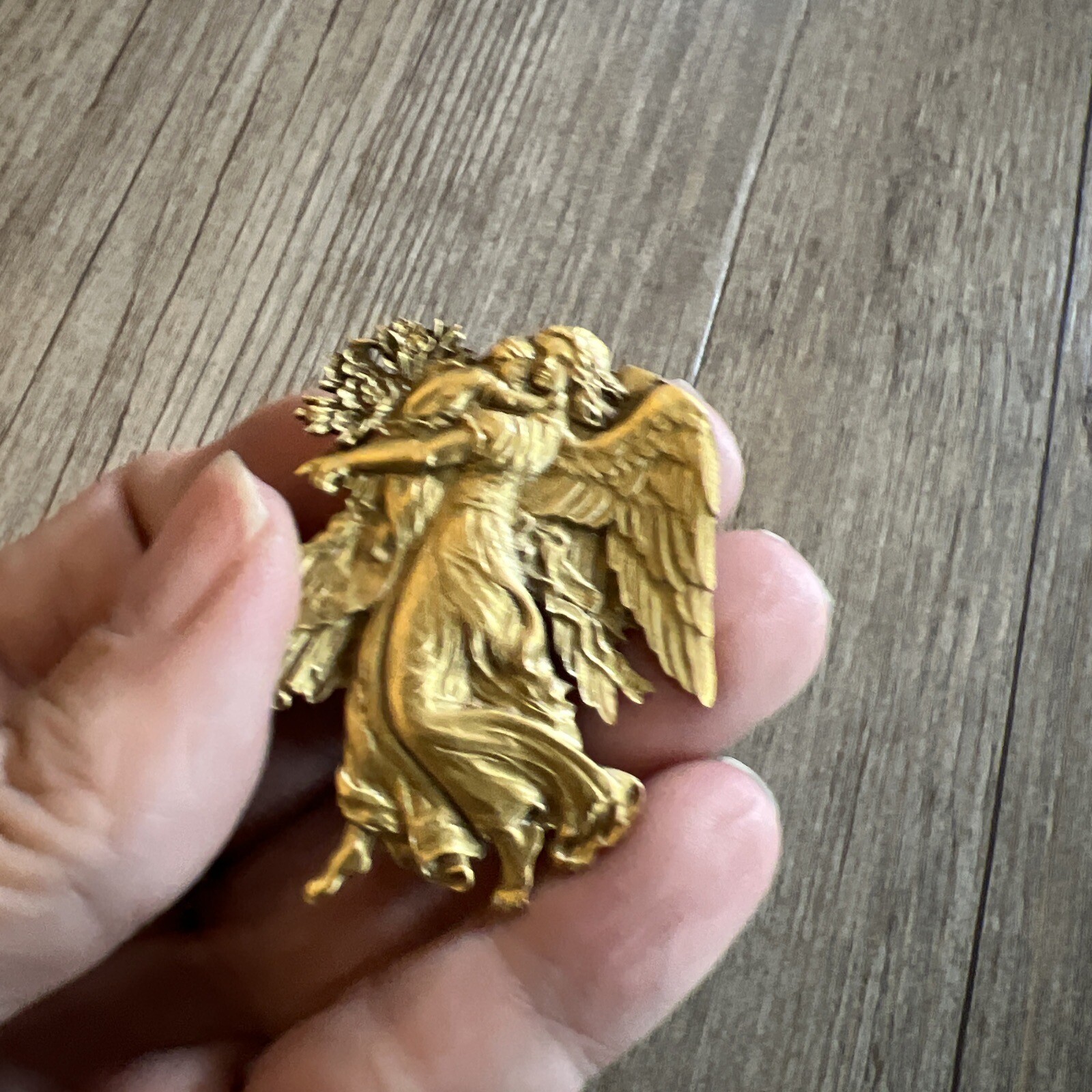 Guardian Angel Brooch SPNEA Gold Tone Society for Preservation New England 2”