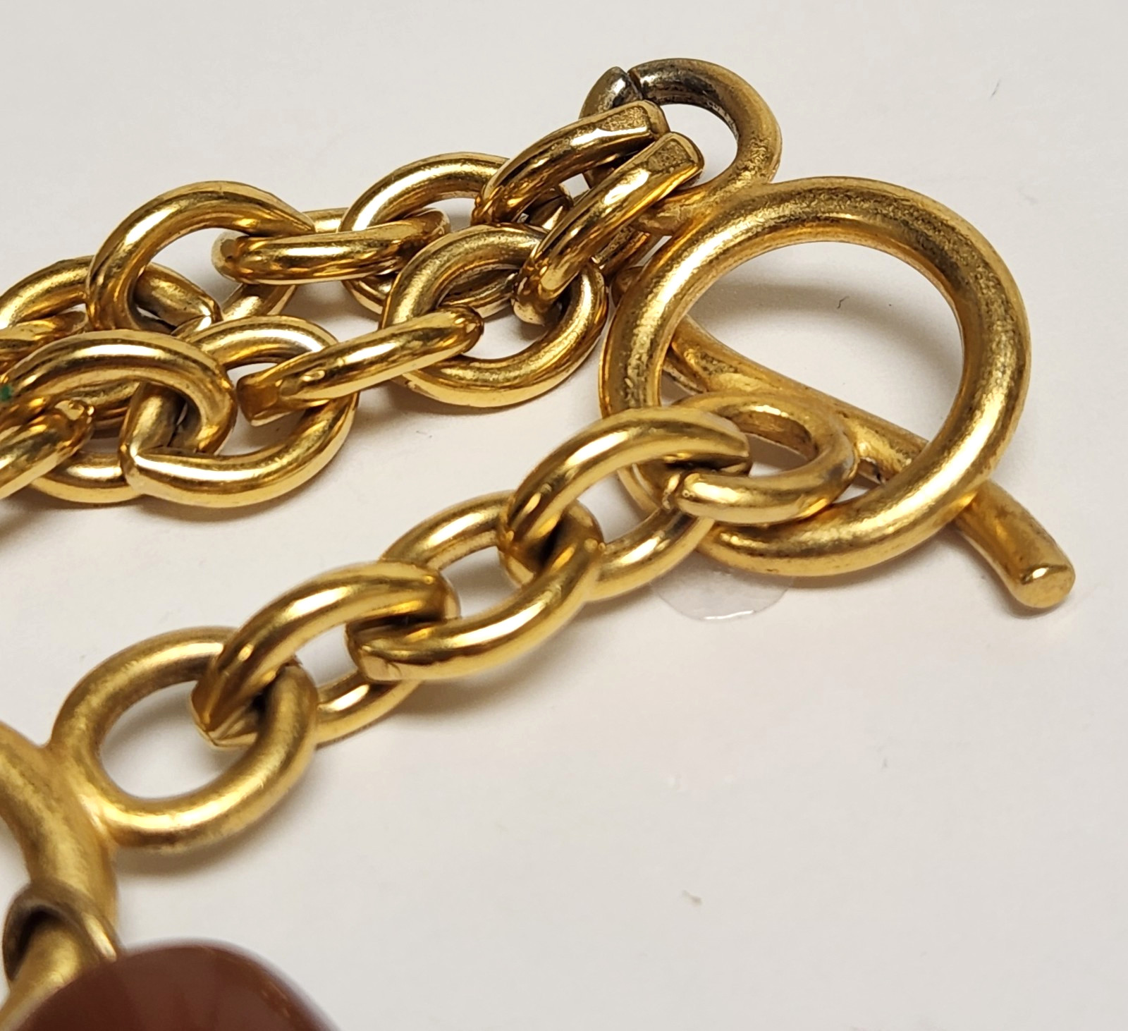 Vintage 80’s Brushed Gold Tone Double Rolo Link Toggle Bracelet Barrell Dangles