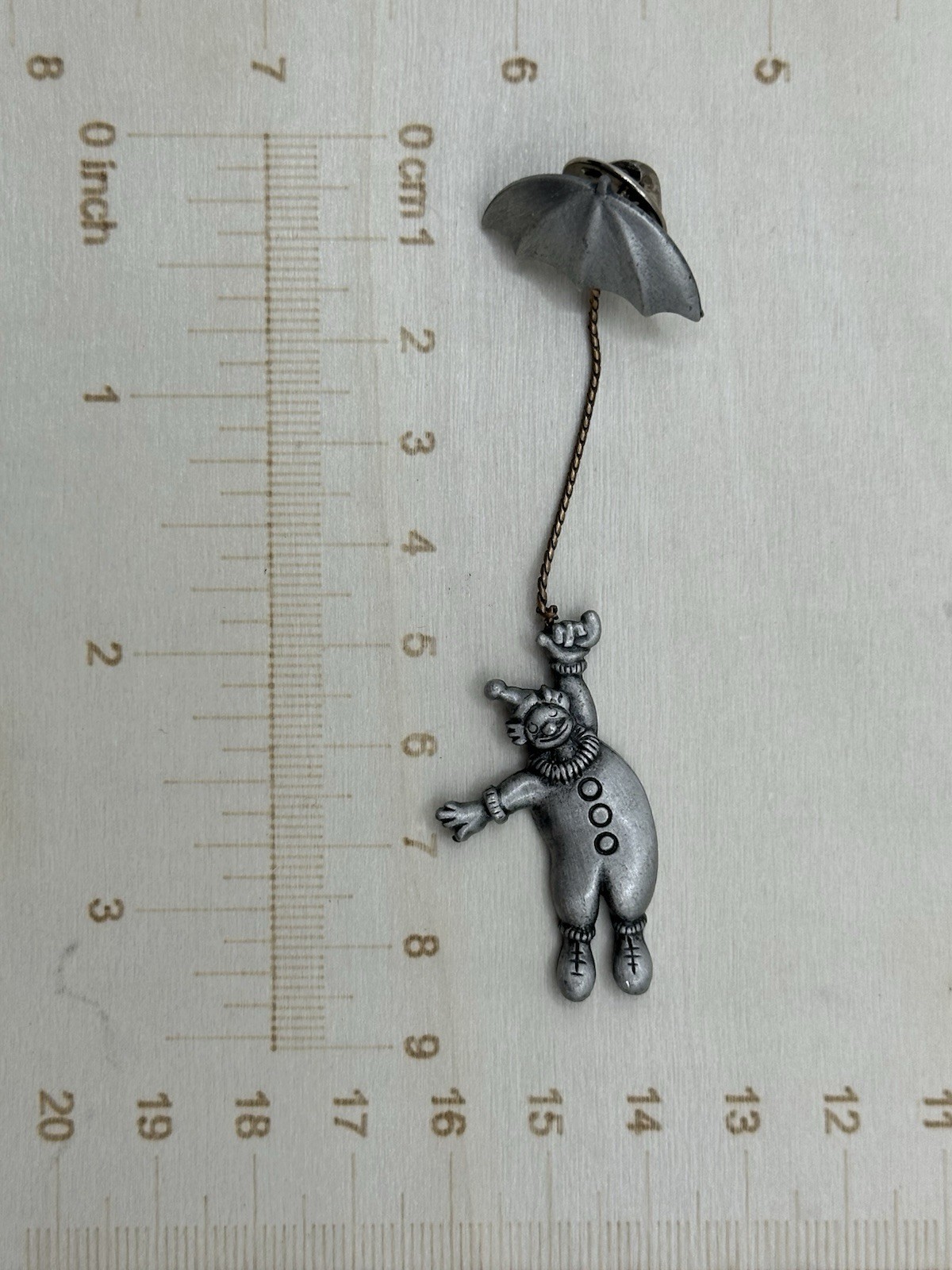 Vintage JJ Jonette Pin Umbrella Circus Clown Silver Color Whimsical