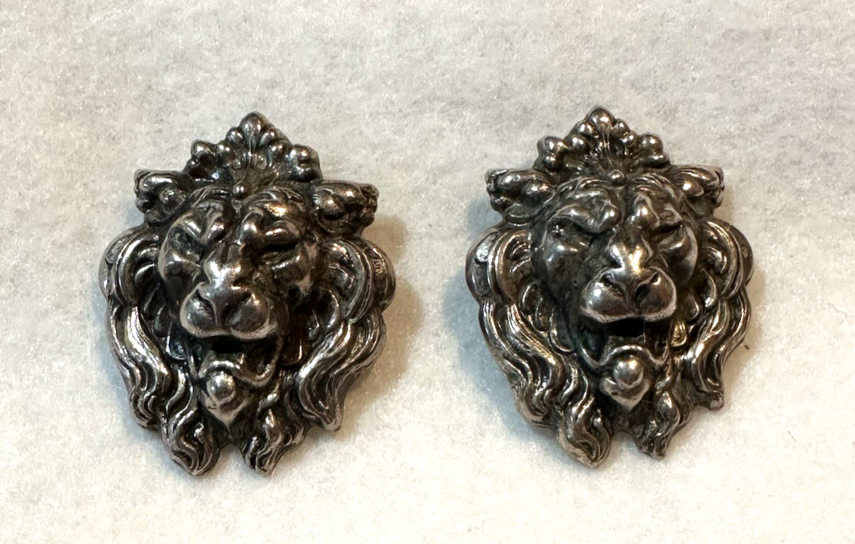 Vintage Sterling Silver Lion Head Clip Earrings About 1 1/4″ Tall & 11.1 grams