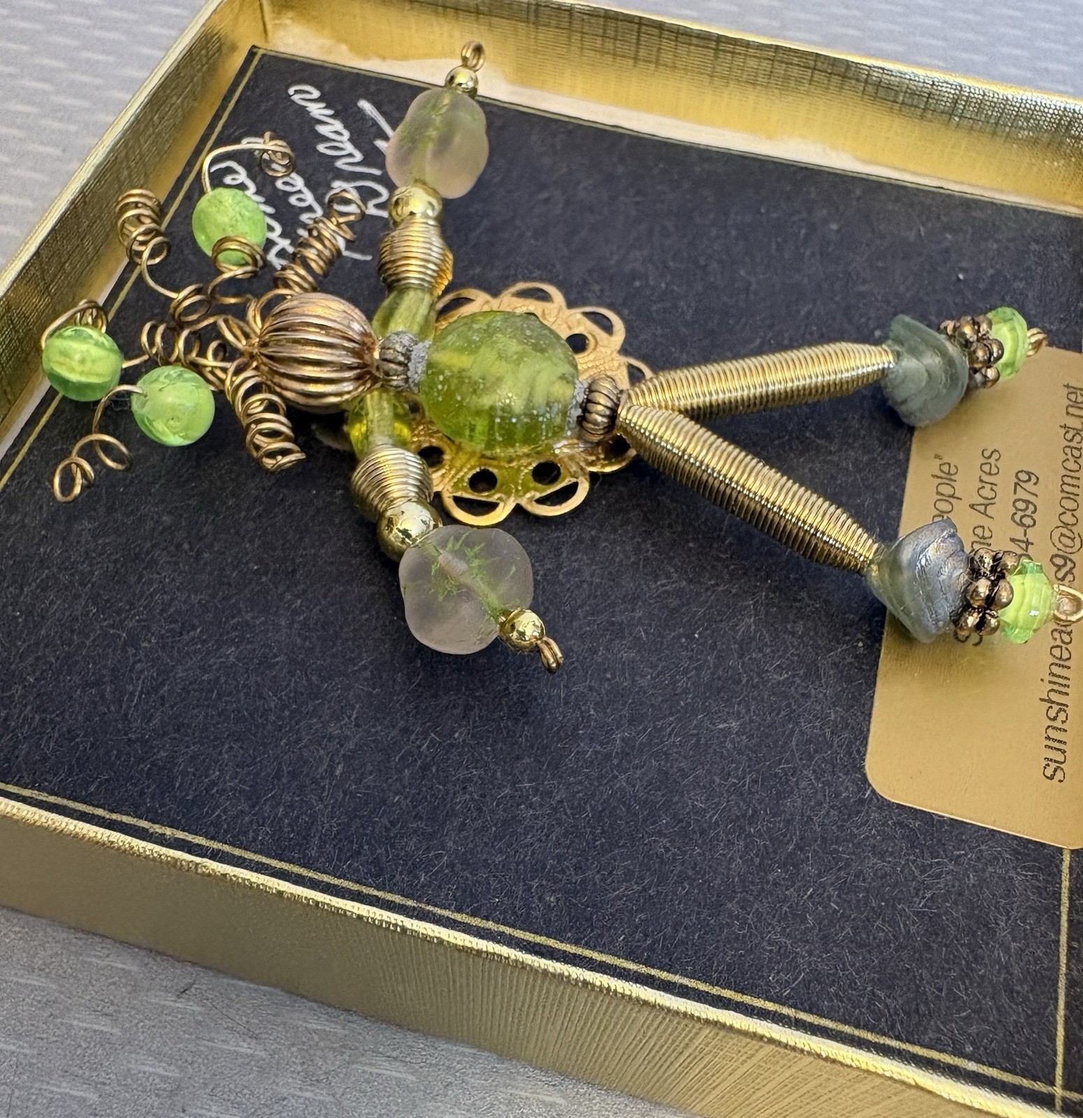 Artisan Handmade Posable Brooch Wee People Beaded Articulated Lime Green Dream